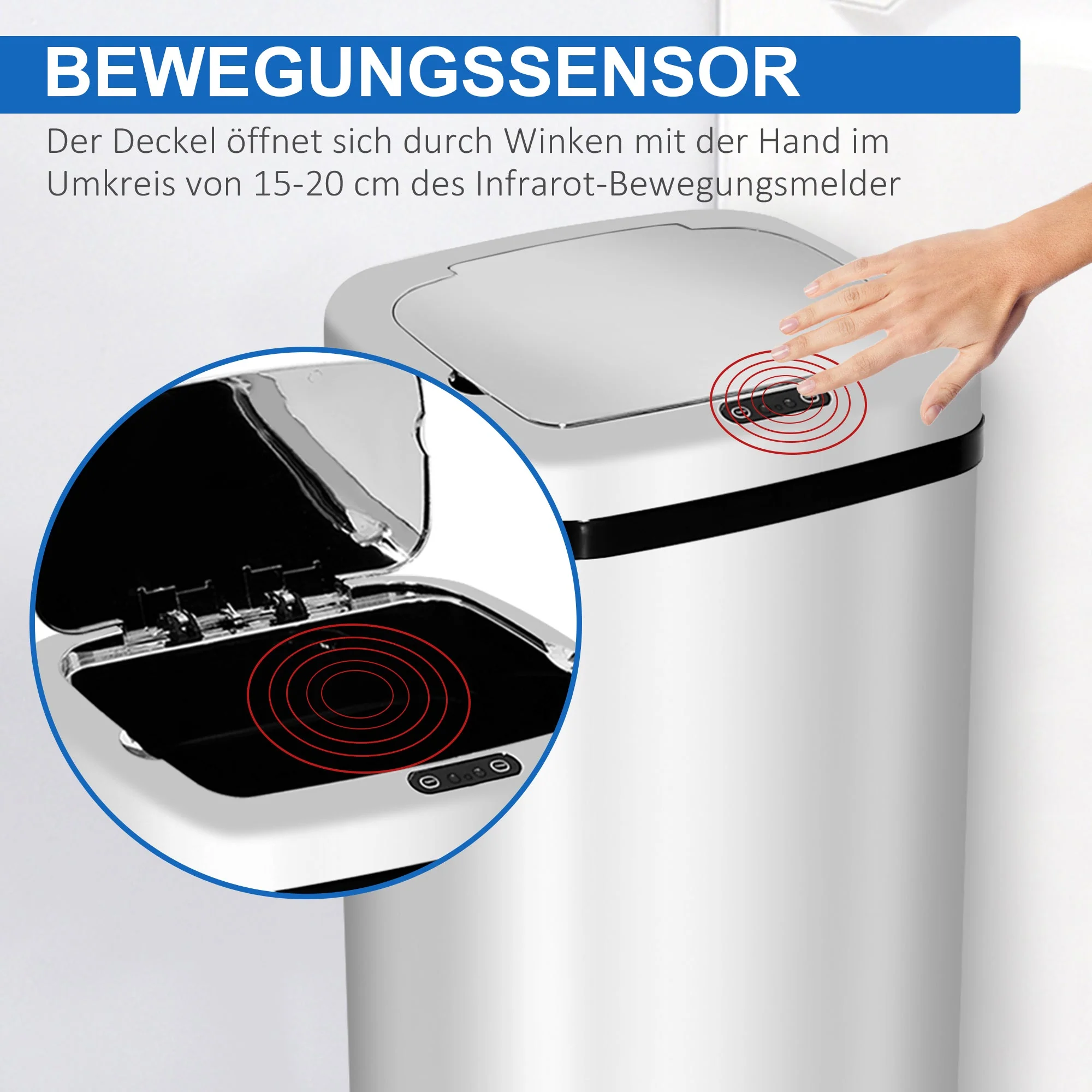 Automatic Trash Can with Sensor, Kitchen Waste Bin, Stainless Steel, Silver (50L) - Image 5