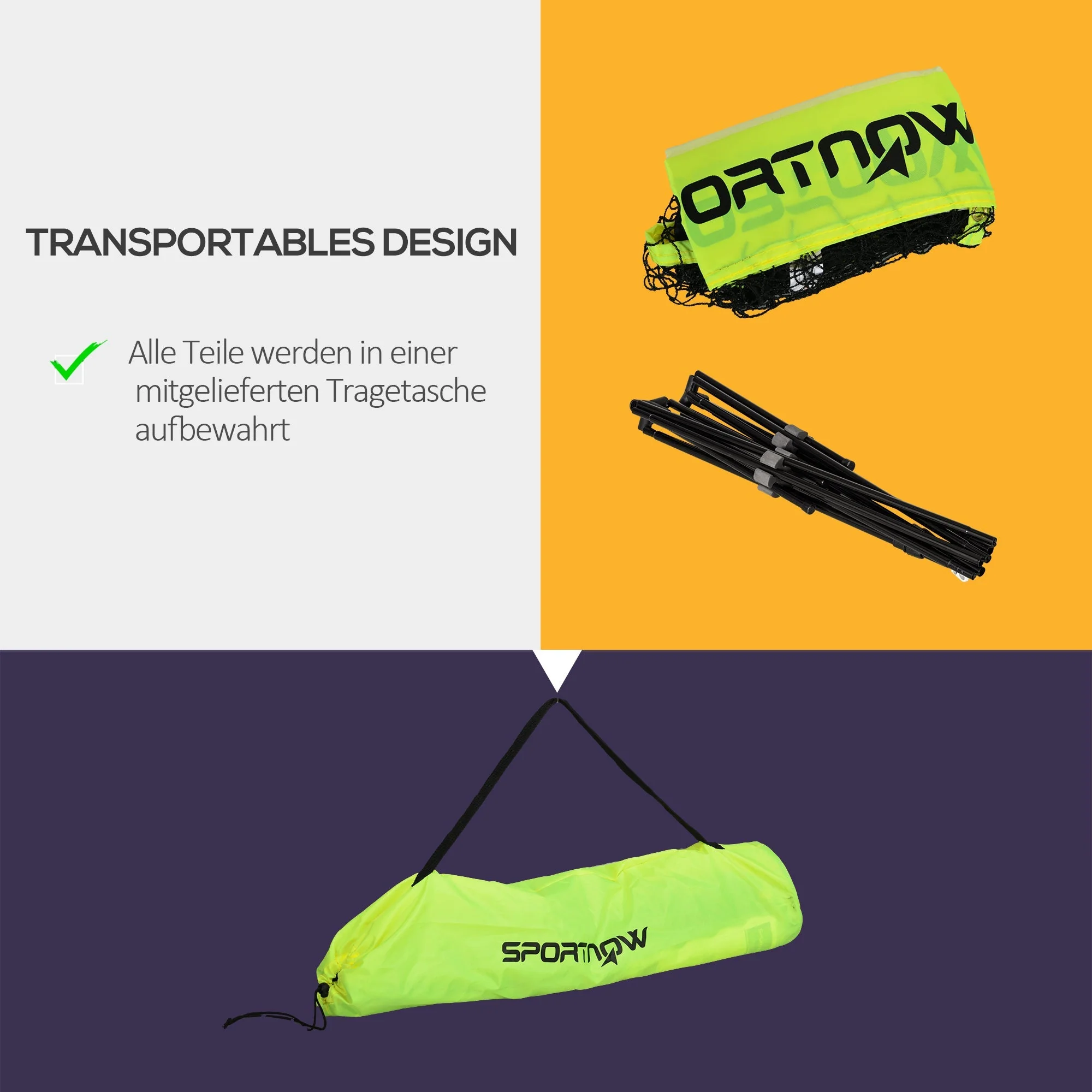 Badminton Net Set, Foldable Height Adjustable with Carrying Bag, Metal Polyester Green - Image 5