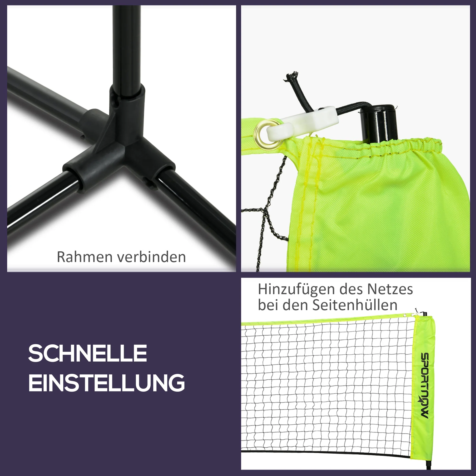 Badminton Net Set, Foldable Height Adjustable with Carrying Bag, Metal Polyester Green - Image 6