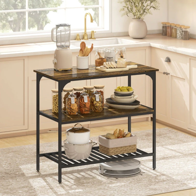 Baker's Shelf, 3-Tier Kitchen Shelf, Steel Frame, Rustic Brown+Black - Image 2