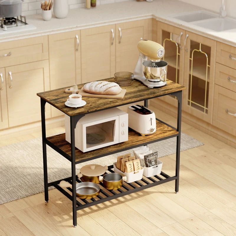 Baker's Shelf, 3-Tier Kitchen Shelf, Steel Frame, Rustic Brown+Black - Image 7