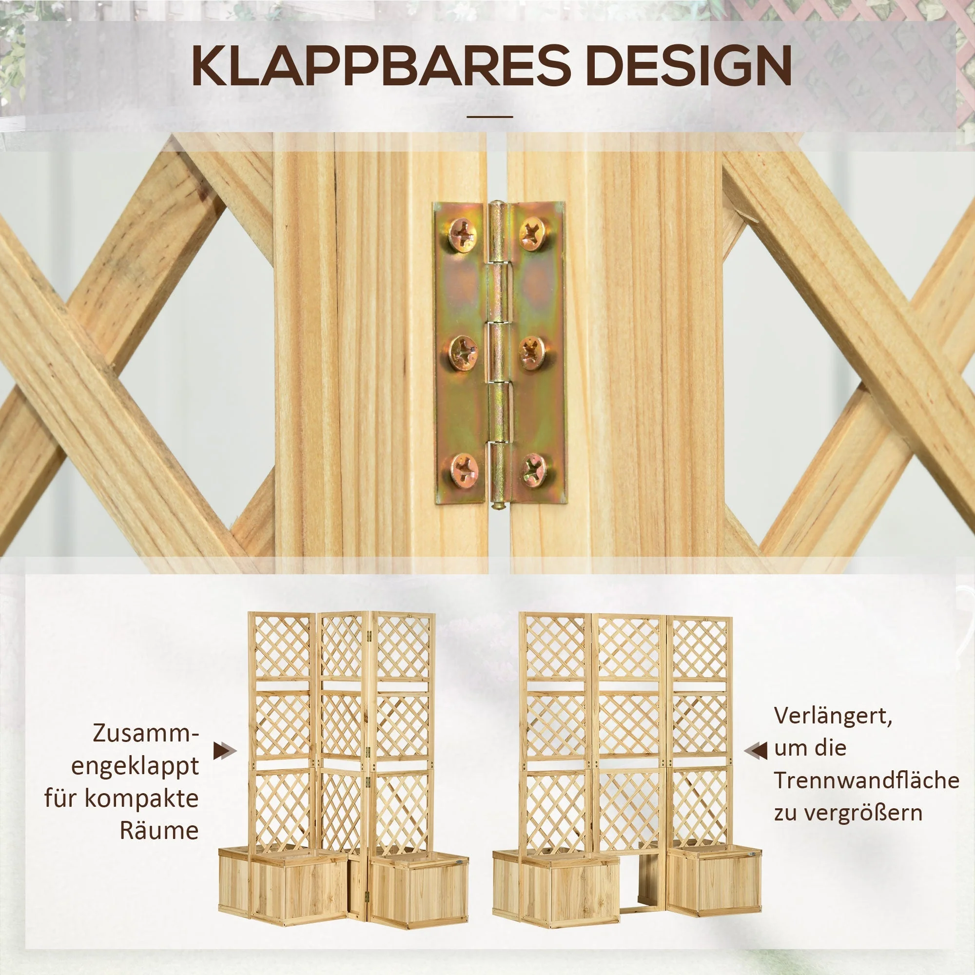 Balcony Screen Room Divider 133x165cm 3-Piece 4 Flower Boxes Weatherproof Natural Color - Image 5