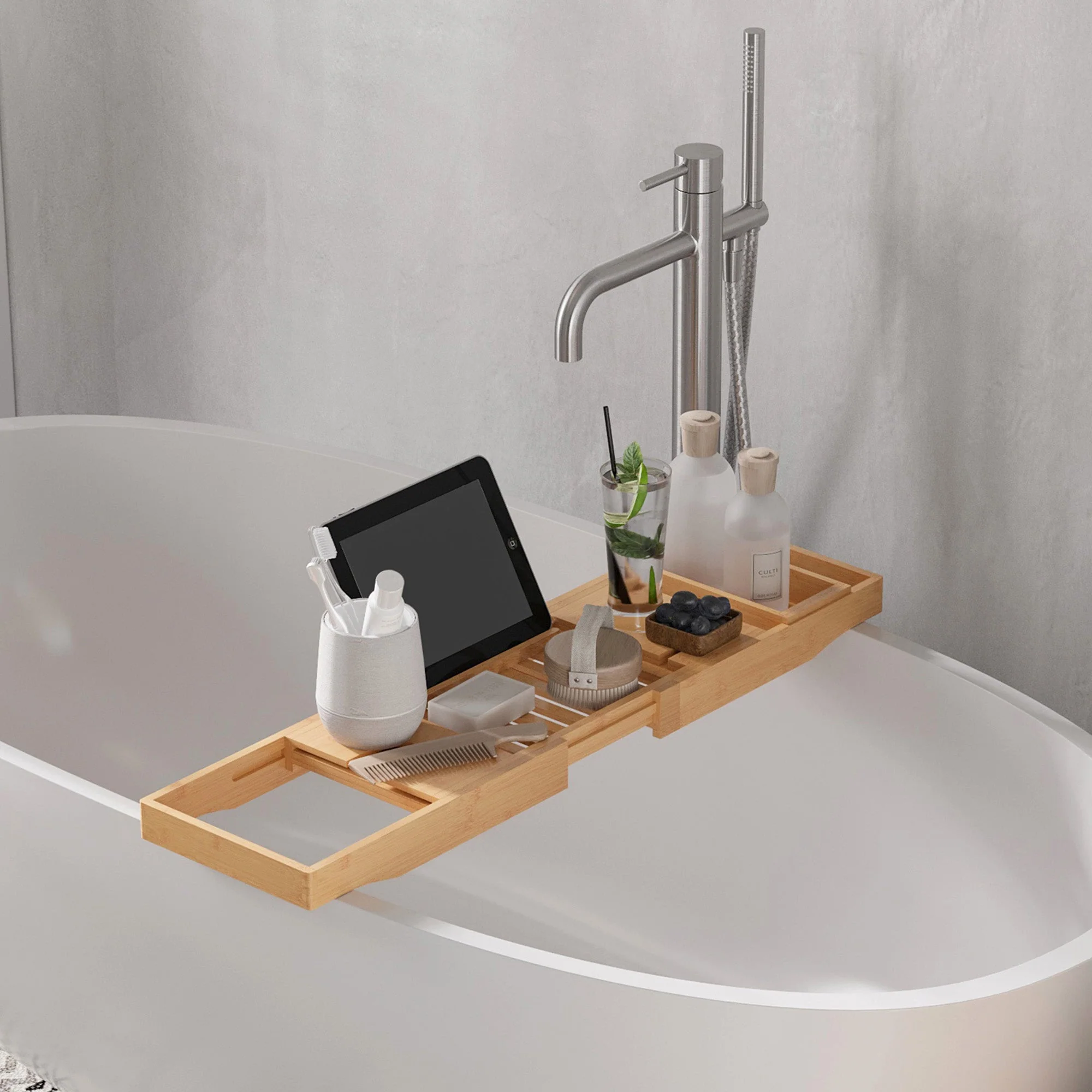 Bamboo Bathtub Caddy, Adjustable, Natural Material - Image 6