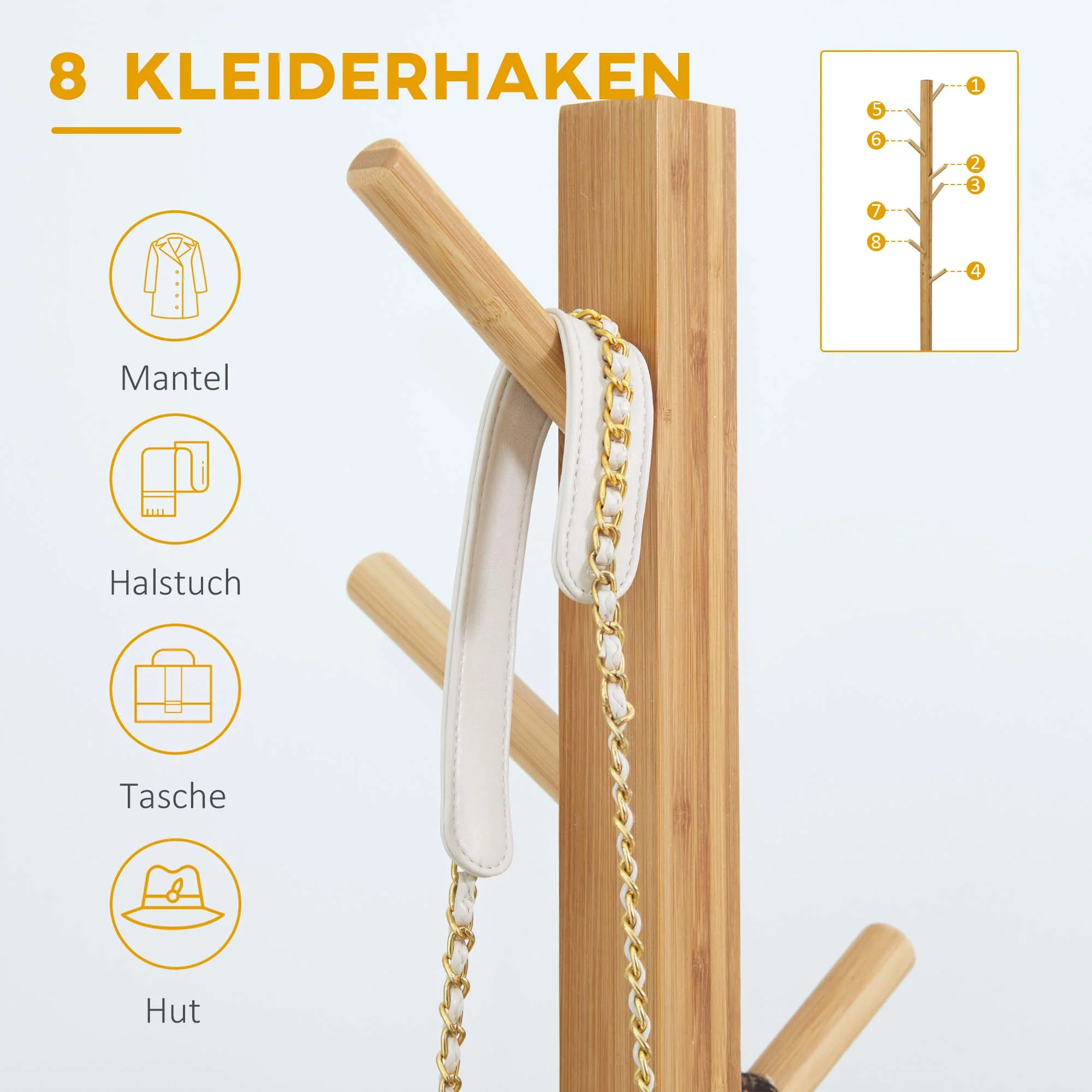 Bamboo coat rack, 8 hooks, clothes rack, stylish & functional - Image 4