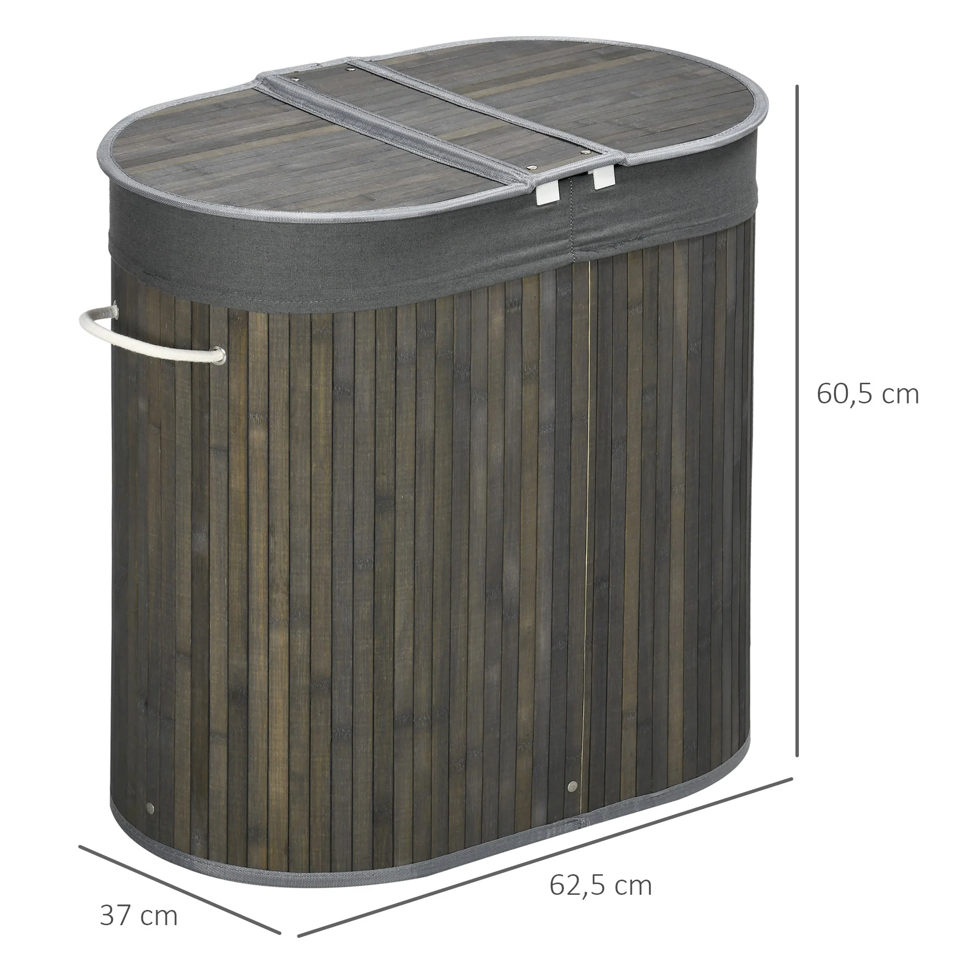 Bamboo Laundry Basket, 100L with 2 Removable Bags, Gray - Image 3