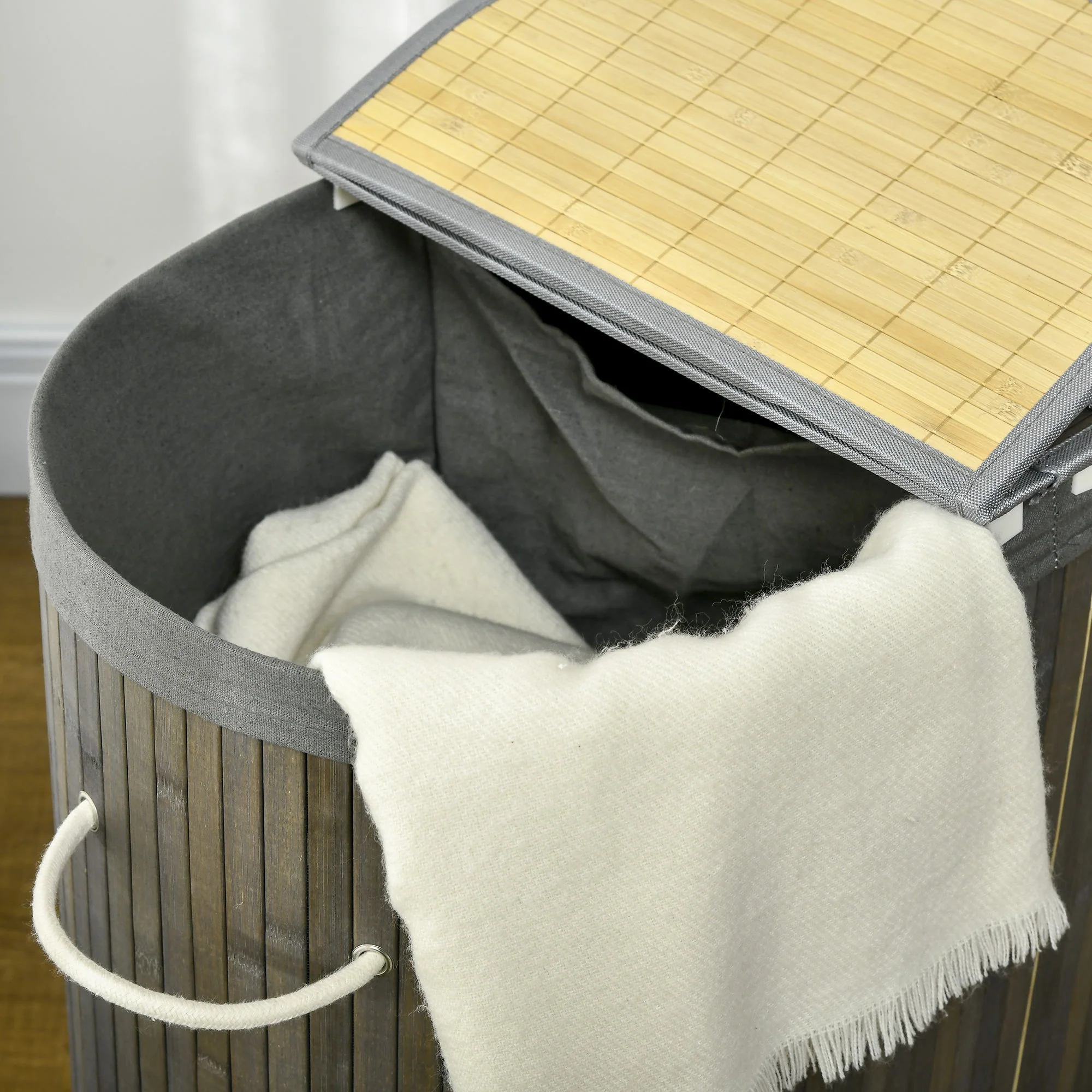Bamboo Laundry Basket, 100L with 2 Removable Bags, Gray - Image 8