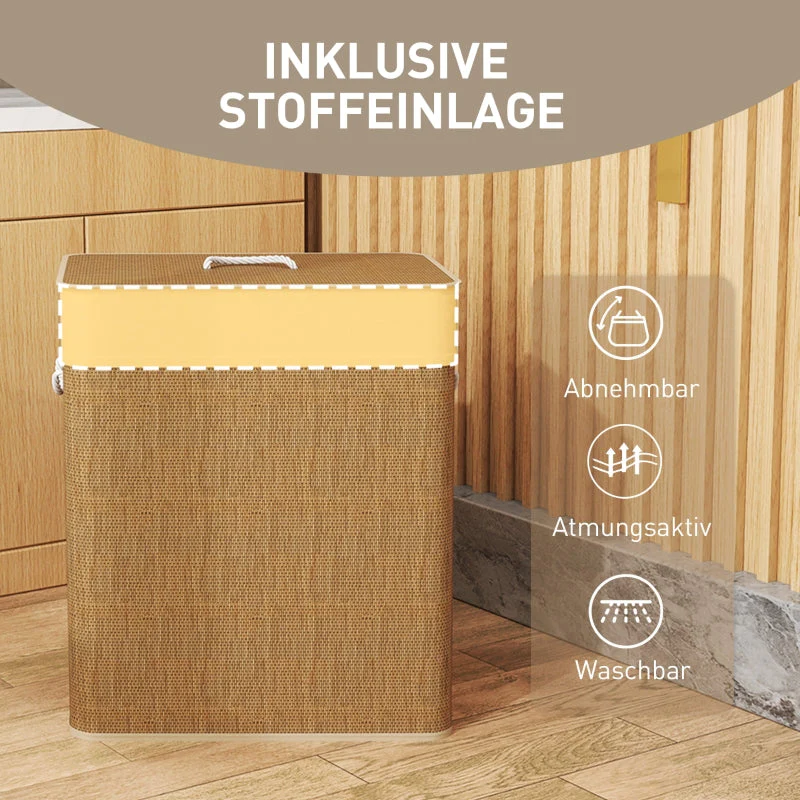 Bamboo Laundry Basket 100L with Rope Handles, Brown - Image 7