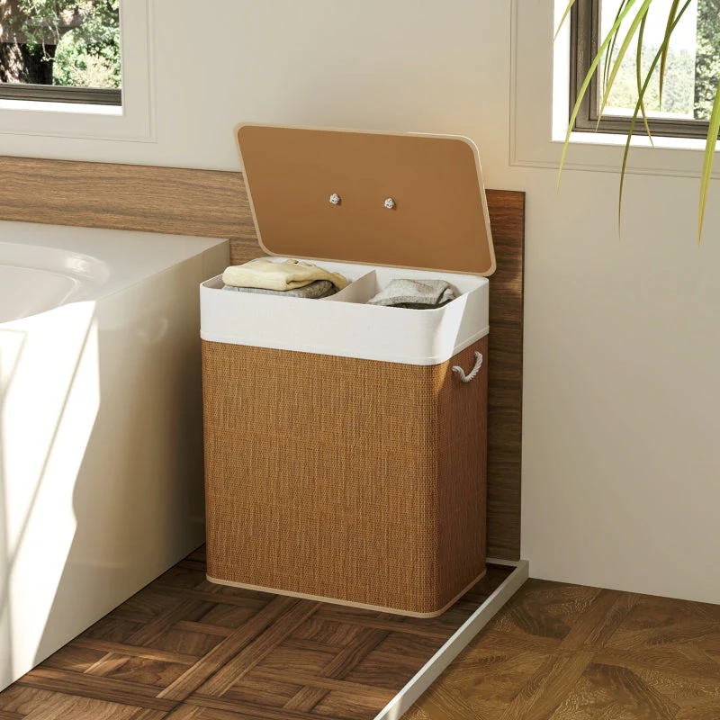 Bamboo Laundry Basket 100L with Rope Handles, Brown - Image 8