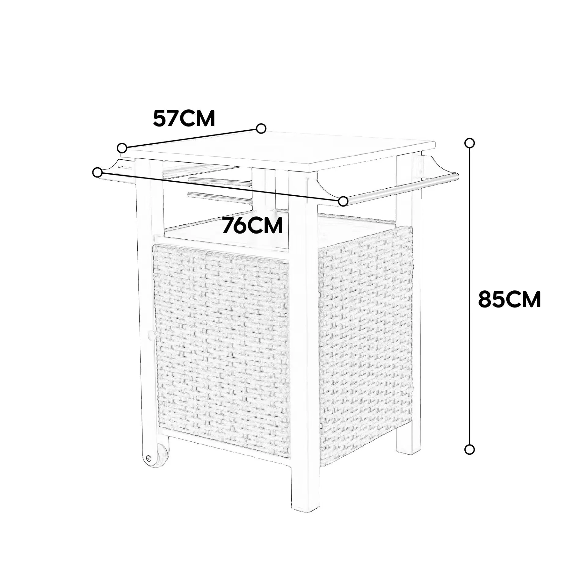 Bar Cart, Outdoor Kitchen Wicker Island Rolling with Stainless Steel Top, Brown - Image 9