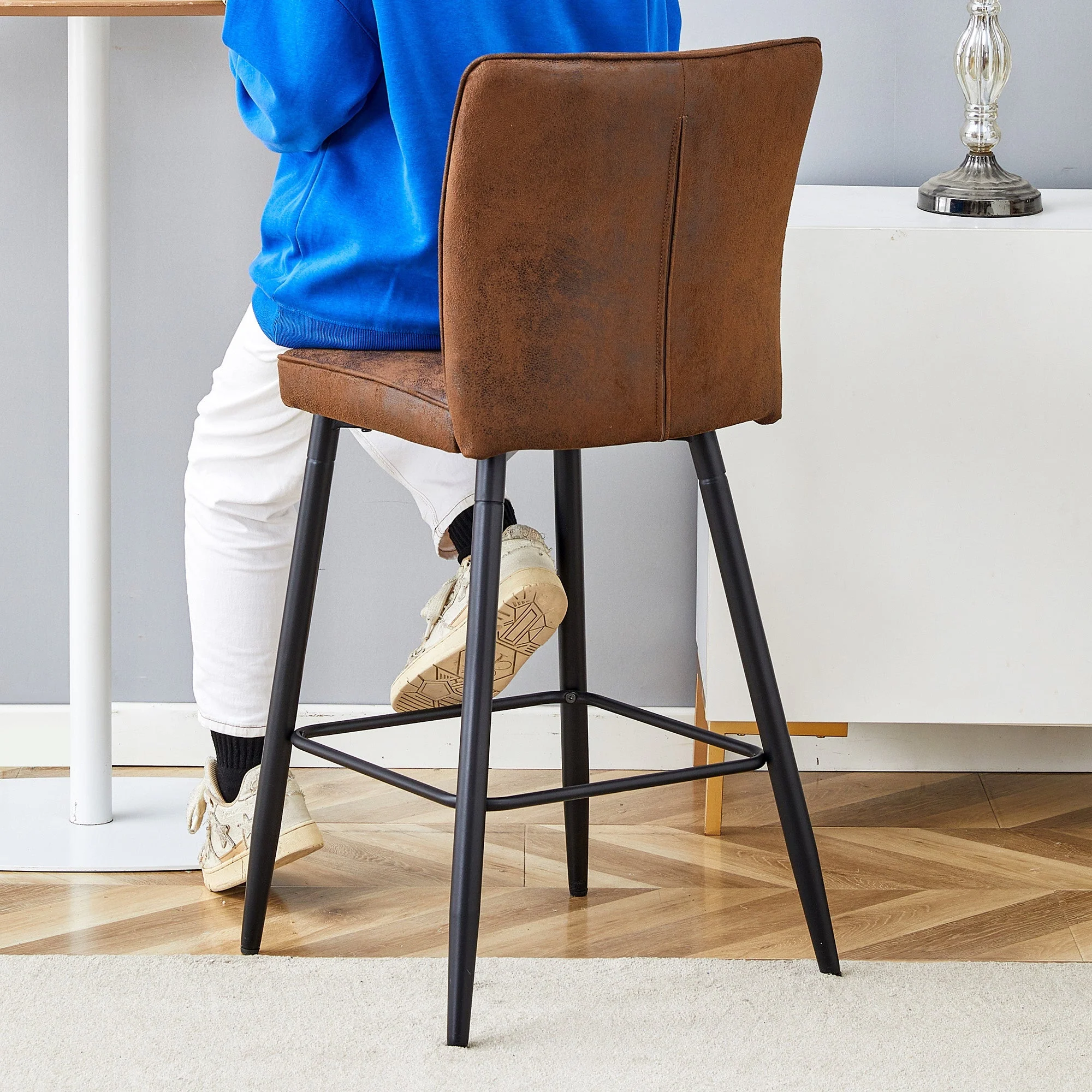 Bar Chair Set 101cm High 2-Piece - Brown Technology Fabric - Image 8