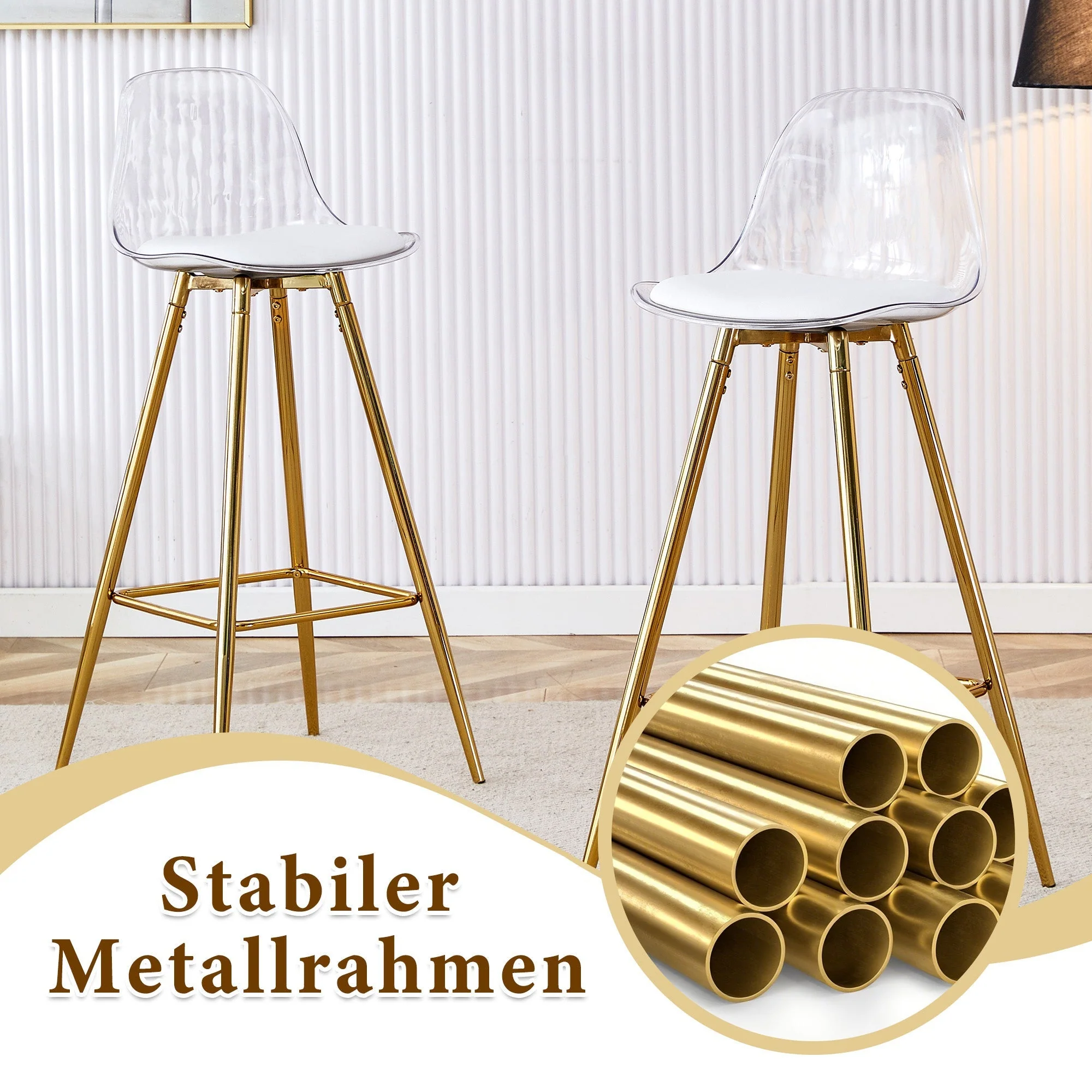 Bar Set Round Glass Table 89cm & 2 Stools Gold Legs - Image 10