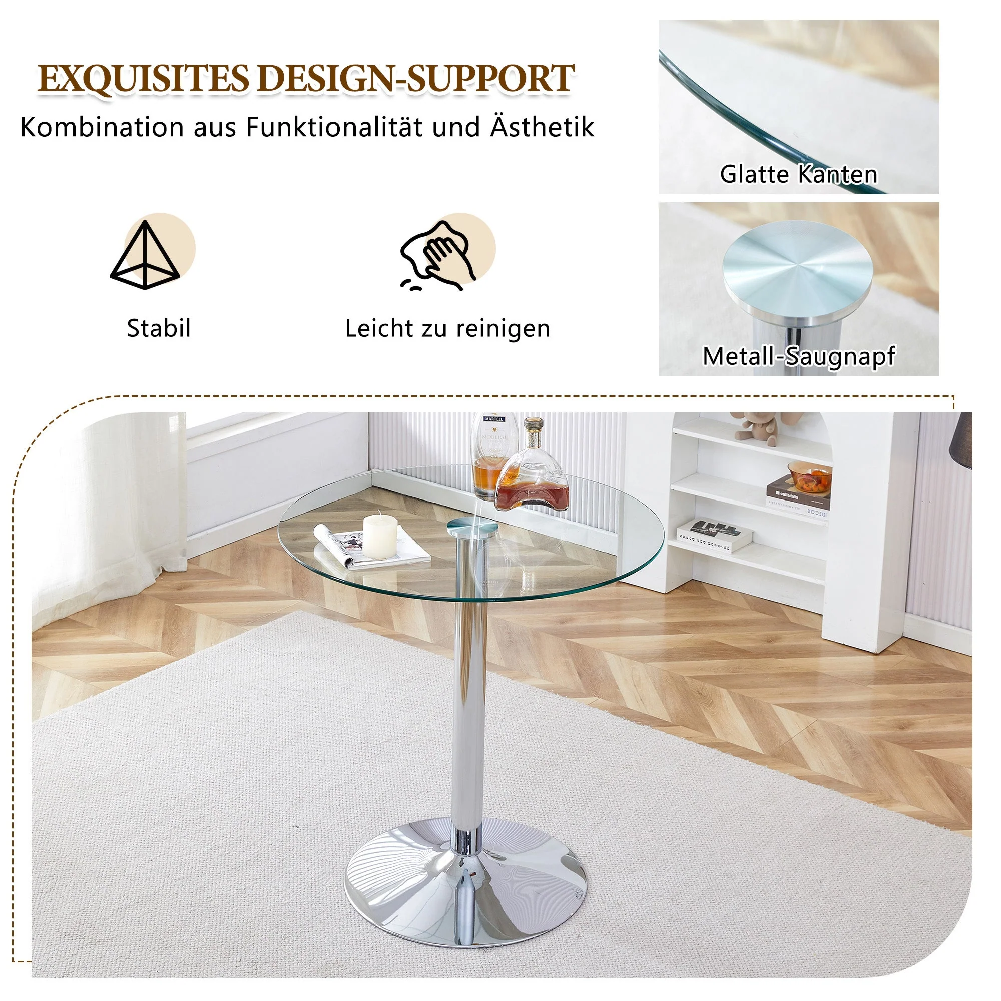 Bar Set Round Glass Table 89cm & 2 Stools Gold Legs - Image 6