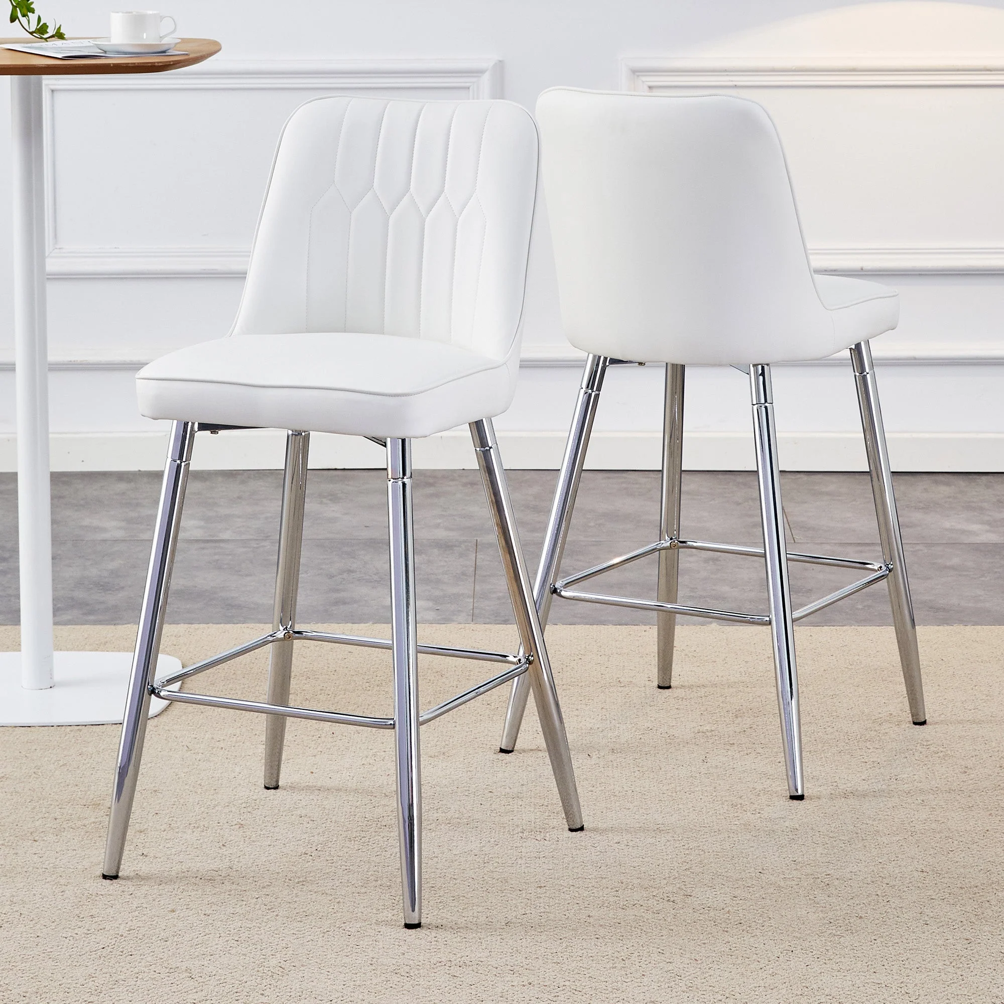 Bar Stool Set of 2 100cm High Metal Frame Footrest - White PU Leather