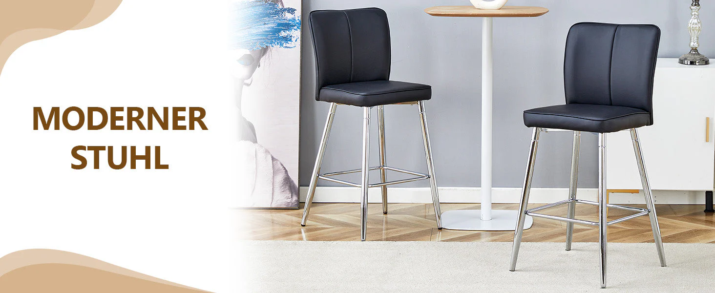 Bar Stool Set of 2 101cm High Ergonomic Backrest - Black PU Material - Image 10