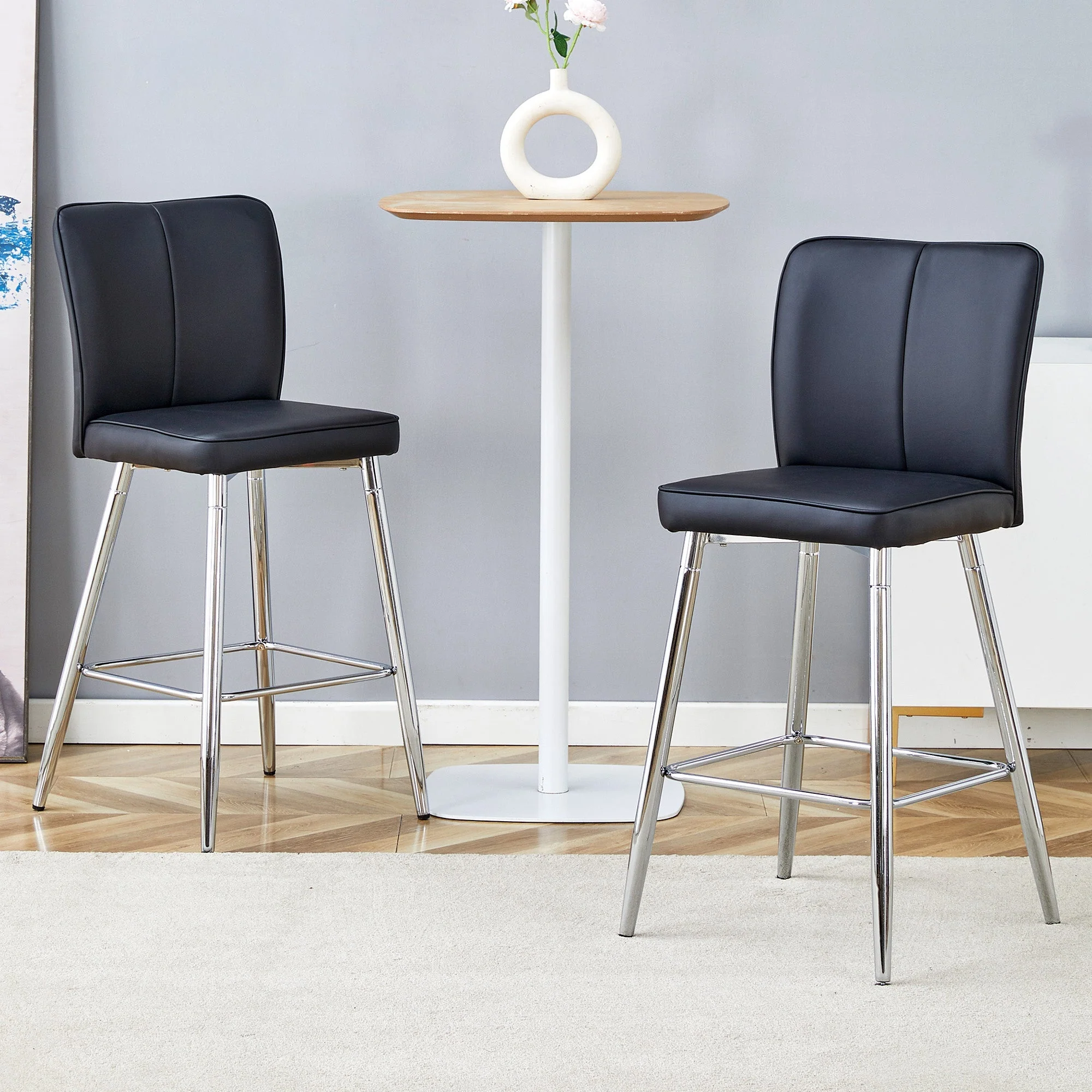 Bar Stool Set of 2 101cm High Ergonomic Backrest - Black PU Material - Image 3