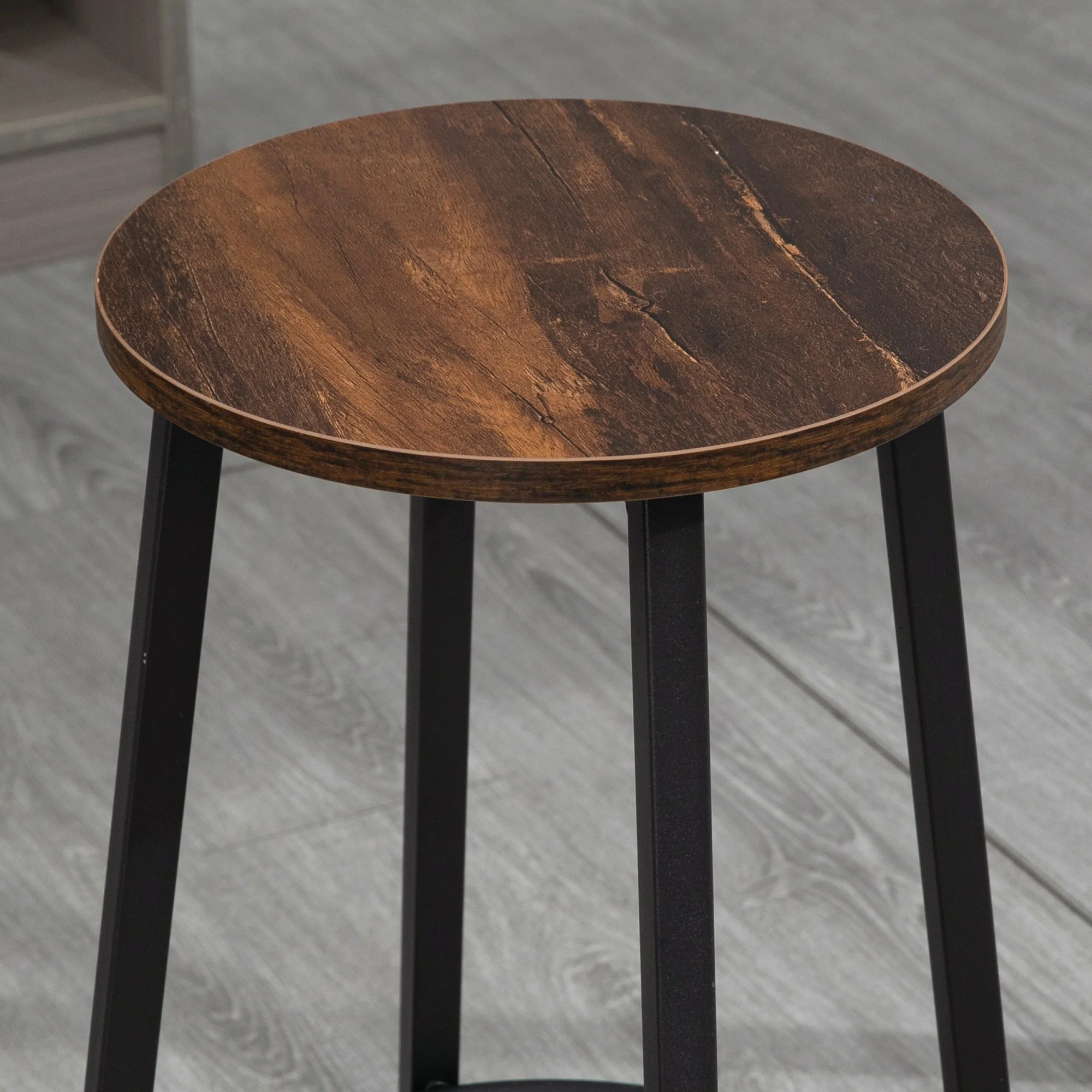 Bar Stool Set of 2, Industrial Design with Footrest, Metal Frame, Brown - Image 7