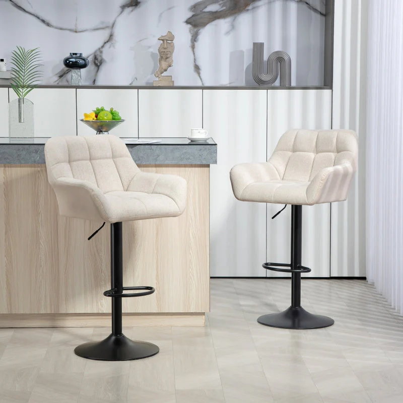 Bar Stool Set of 2 Retro Design Height Adjustable Faux Leather - Cream/Black