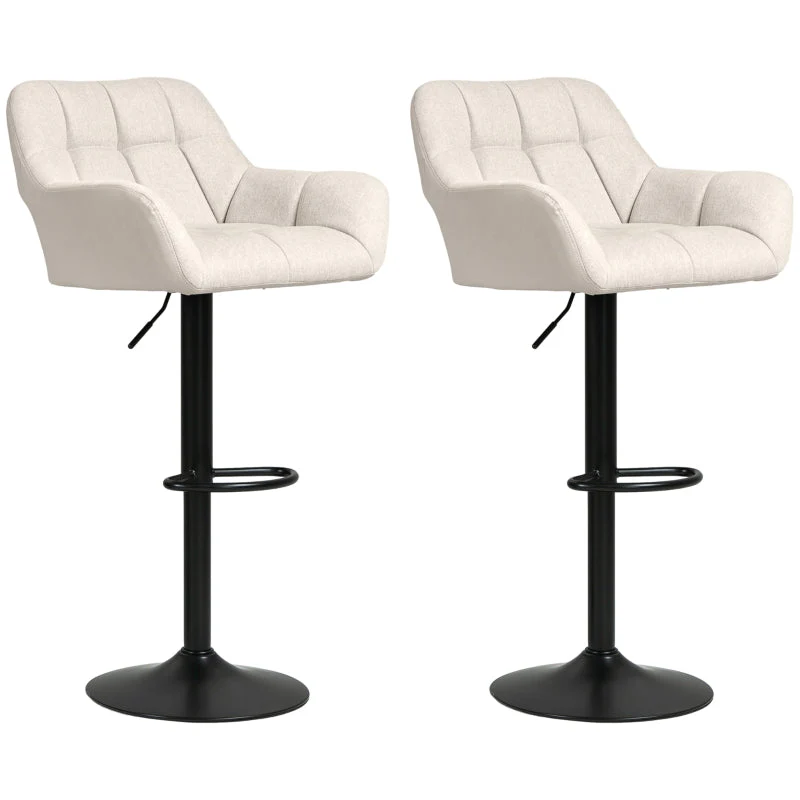 Bar Stool Set of 2 Retro Design Height Adjustable Faux Leather - Cream/Black - Image 2