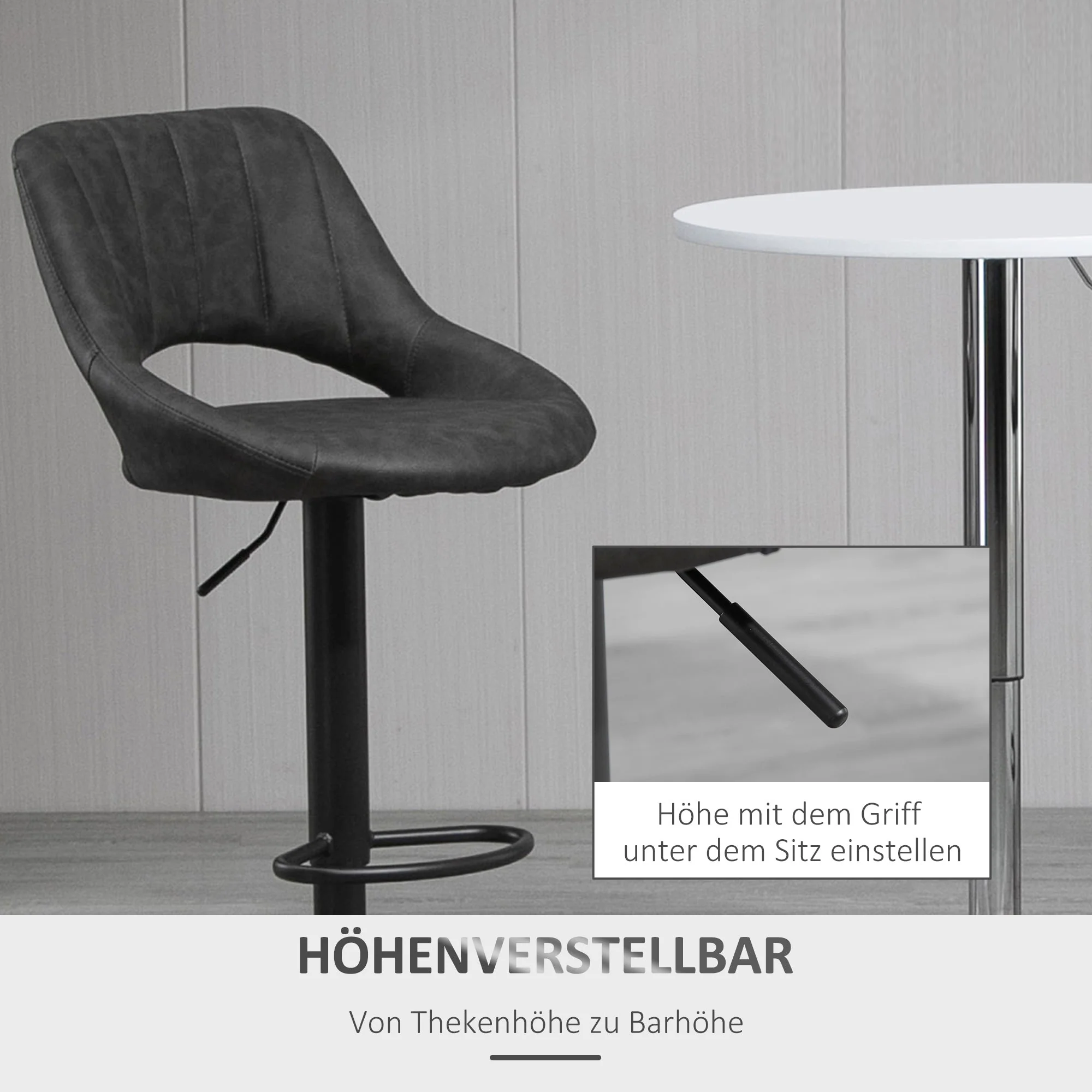 Bar Stool Set of 2, Swivel Height-Adjustable with Footrest, Leather-Look Gray - Image 5