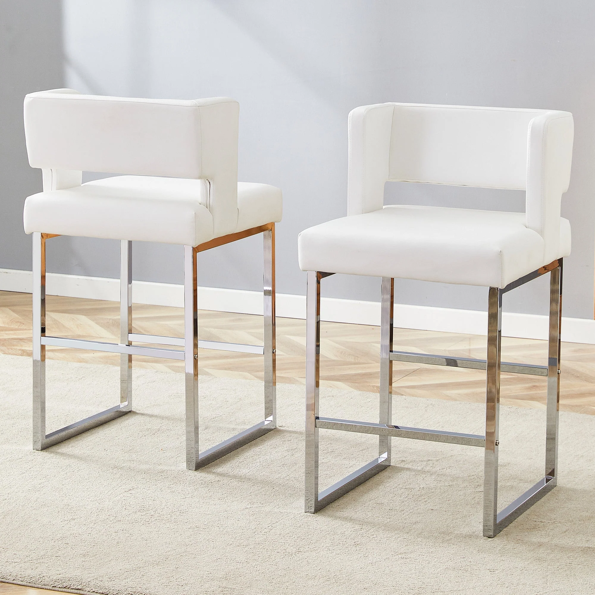 Bar Stools 2-Pack Nordic Style Modern Square Design Silver Metal Legs - Image 2
