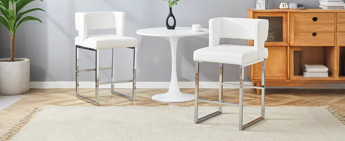 Bar Stools 2-Pack Nordic Style Modern Square Design Silver Metal Legs - Image 9