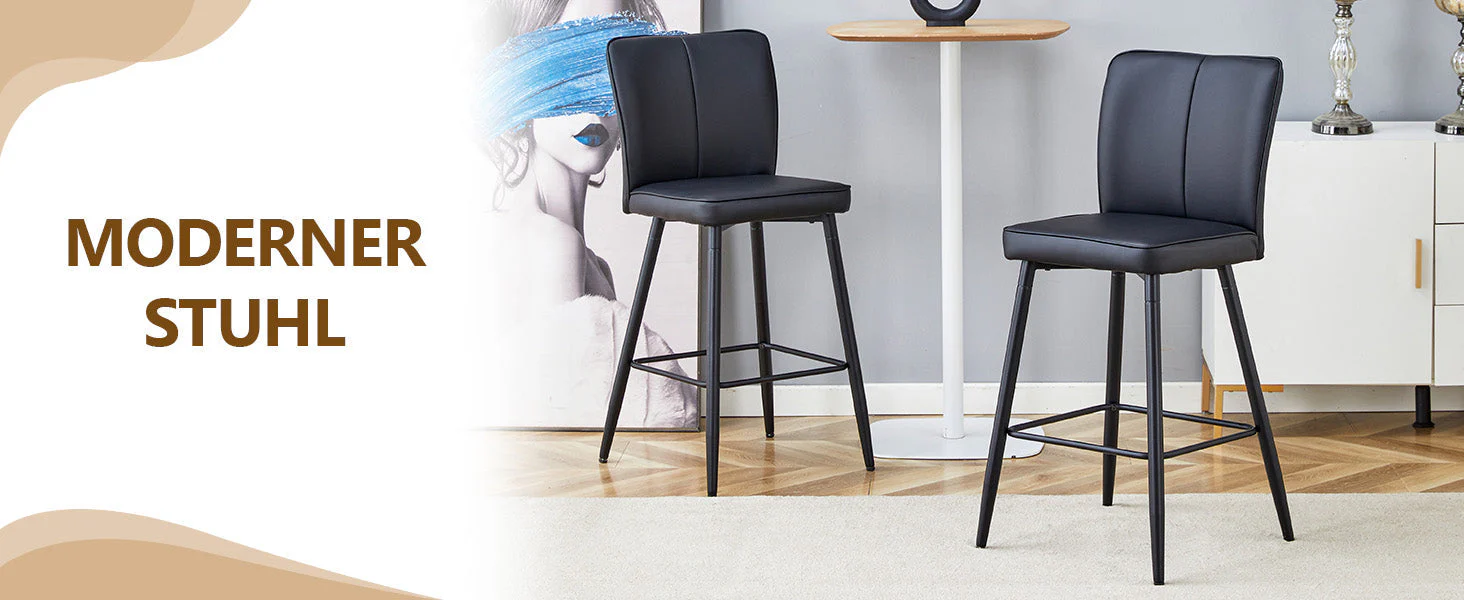 Bar Stools 2-Piece Set 101cm High Ergonomic Backrest Black PU - Image 10