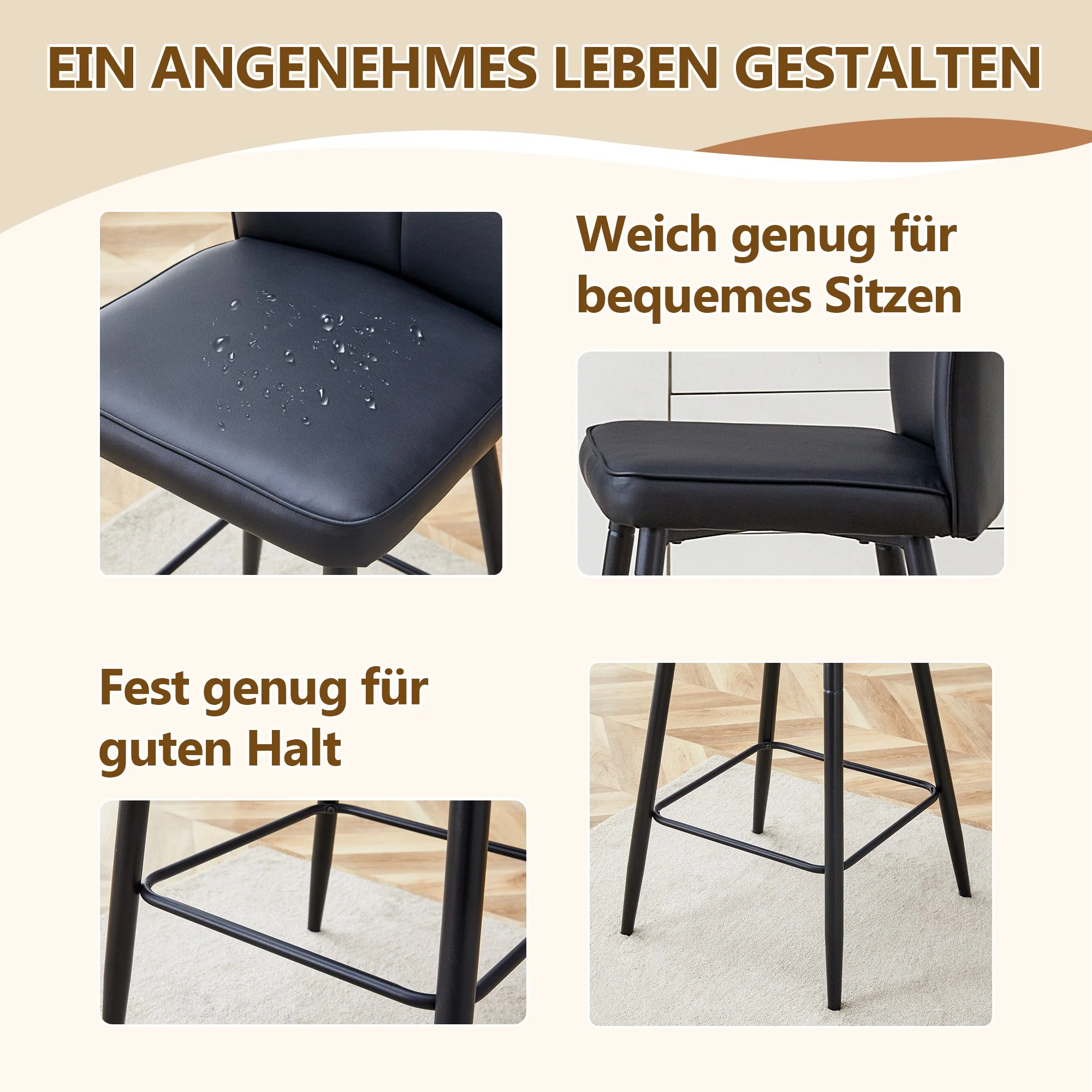 Bar Stools 2-Piece Set 101cm High Ergonomic Backrest Black PU - Image 5