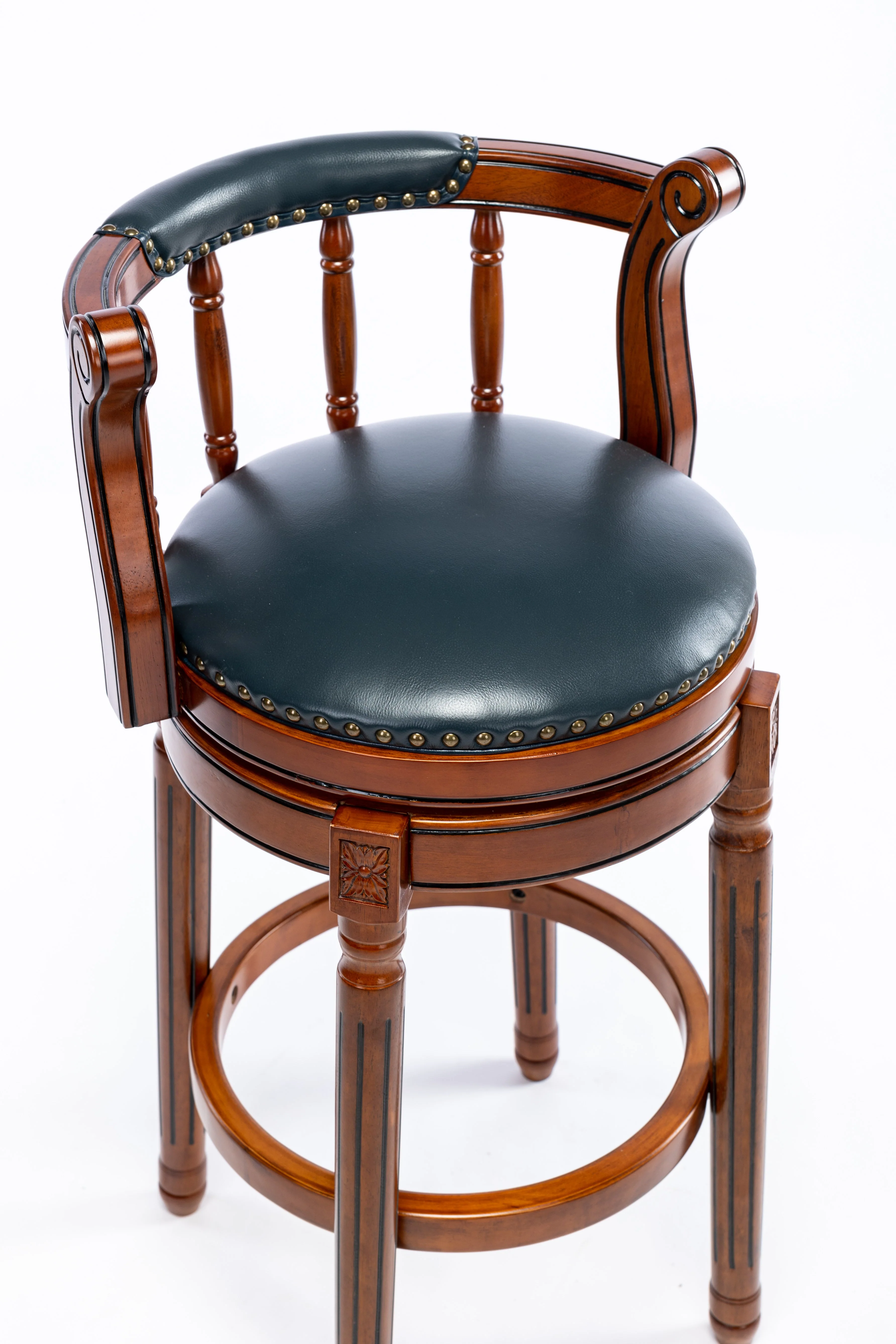 Bar Stools 360° Swivel Backs Counter Height - Cow Leather and Wood - Image 10