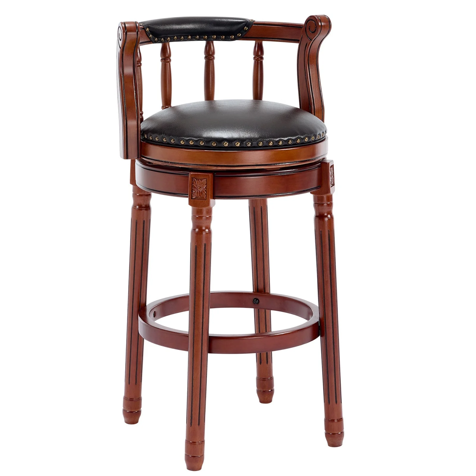 Bar Stools 360° Swivel with Backs Bar Counter Height - Cow Top Leather Wooden - Image 11