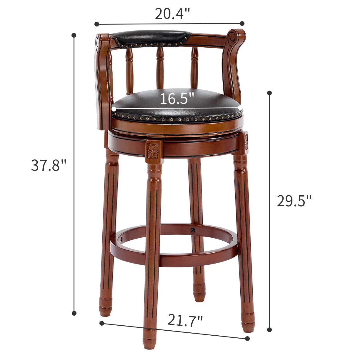 Bar Stools 360° Swivel with Backs Bar Counter Height - Cow Top Leather Wooden - Image 19
