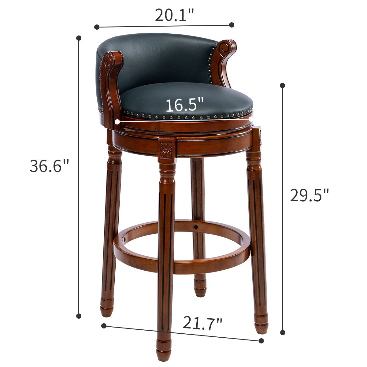 Bar Stools 360° Swivel with Backs Counter/Bar Height - Cow Top Leather & Wood - Image 6