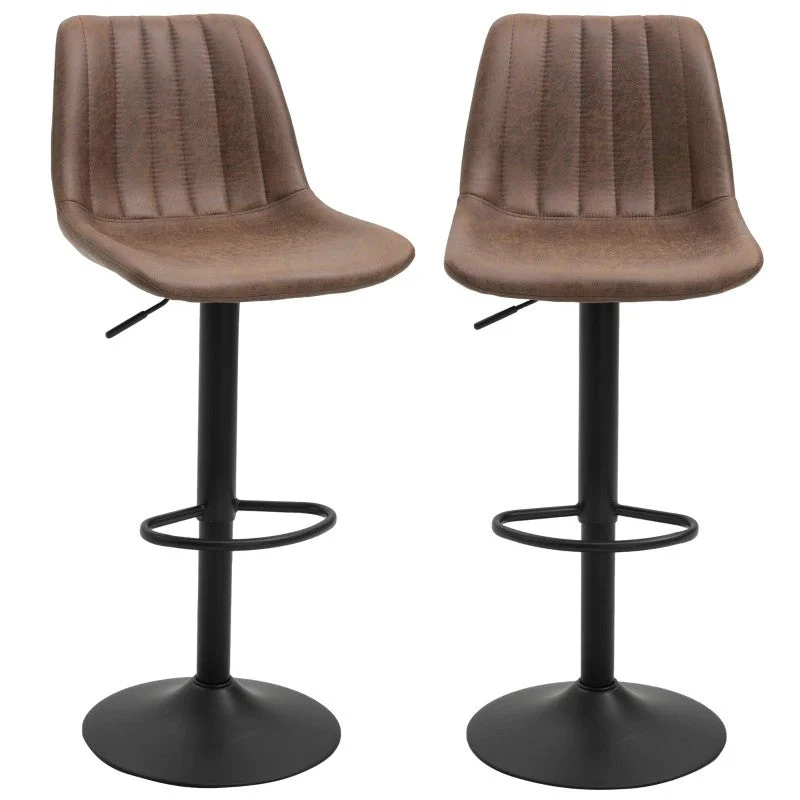 Bar Stools, Height Adjustable Swivel Chair, Brown Polyester - Image 2