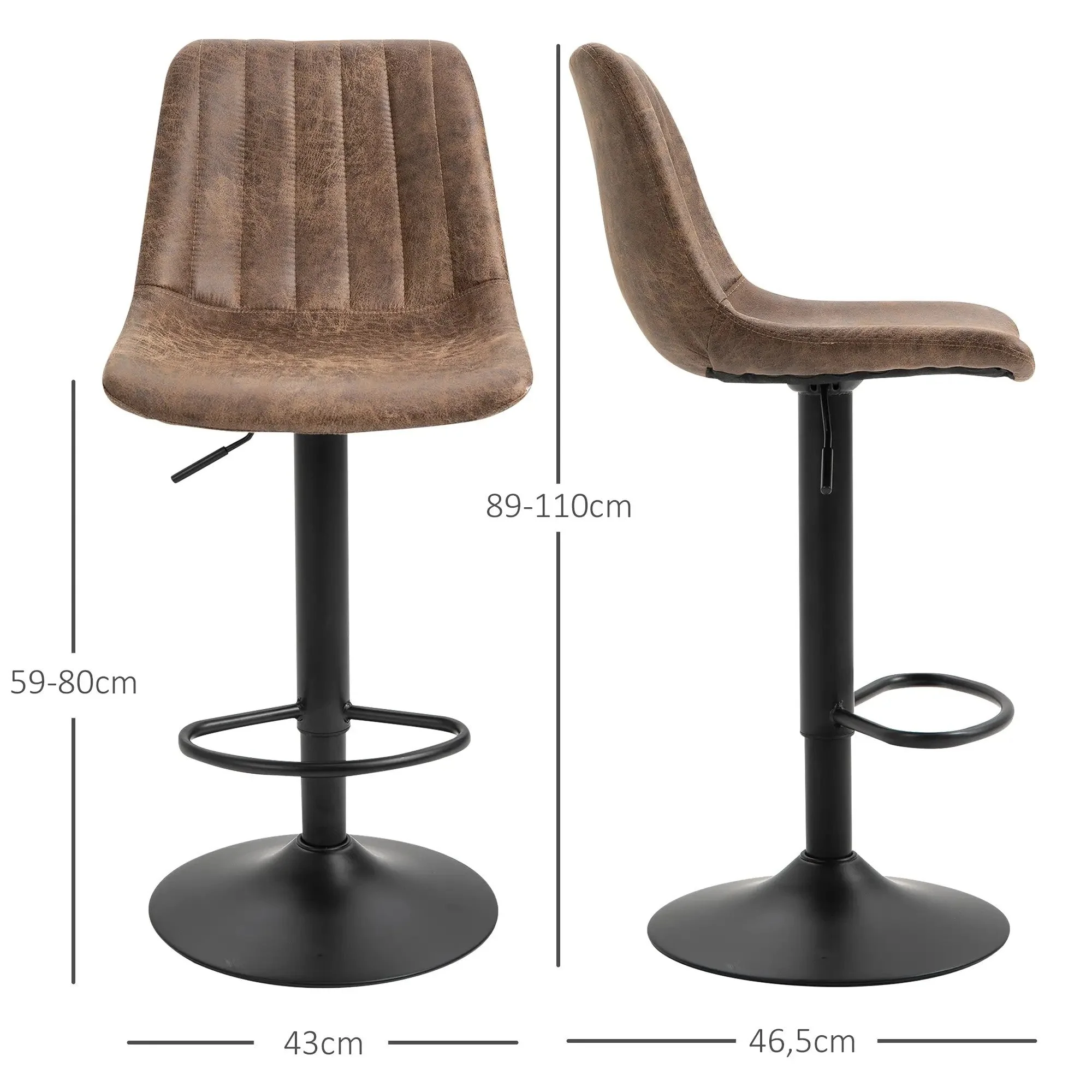 Bar Stools, Height Adjustable Swivel Chair, Brown Polyester - Image 3