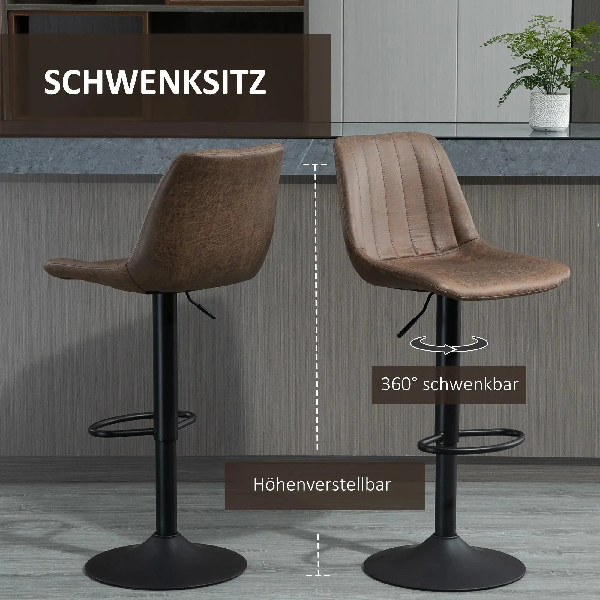 Bar Stools, Height Adjustable Swivel Chair, Brown Polyester - Image 4