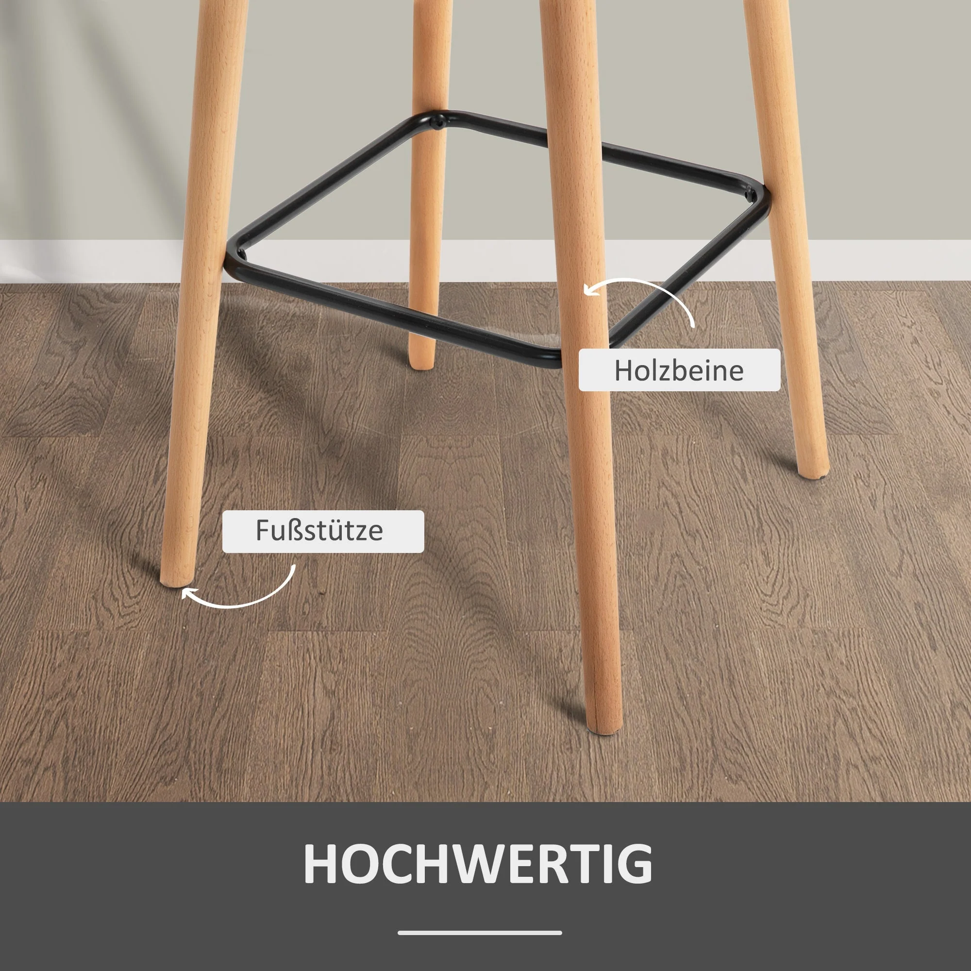 Bar Stools, Set of 2, Seat Cushion, Footrests, Grey Linen - Image 6