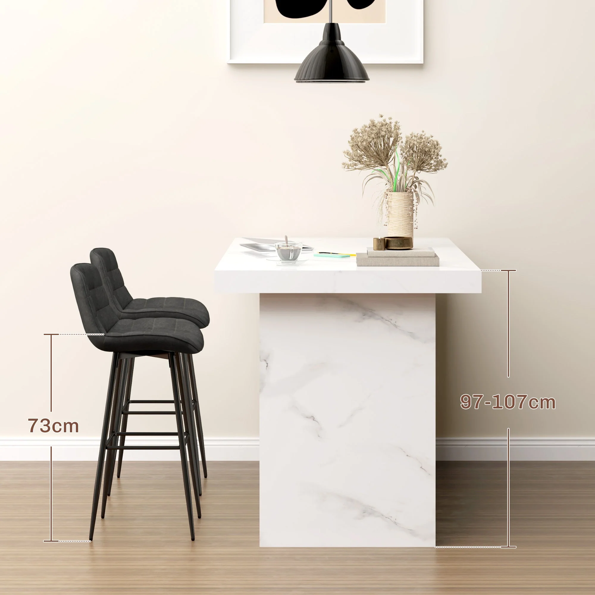 Bar Stools, Set of 2, Swivel, Footrest, Dark Grey - Image 7