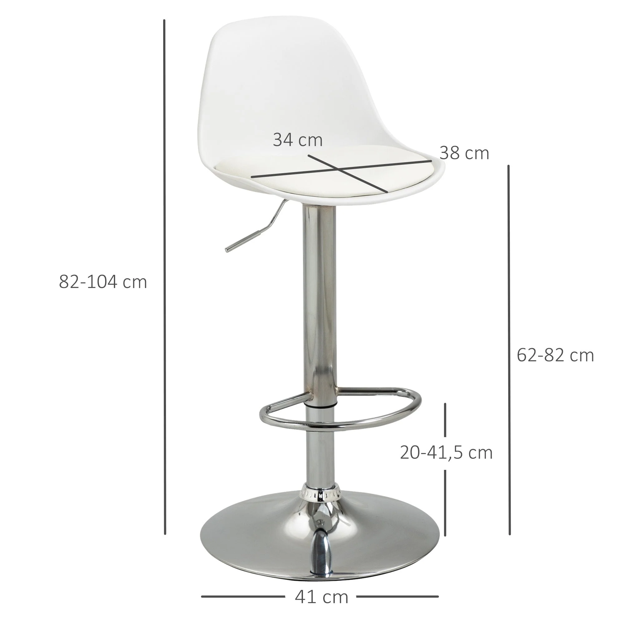Bar Stools, Set of 2, Swivel, Height-Adjustable, White Faux Leather and Steel - Image 3