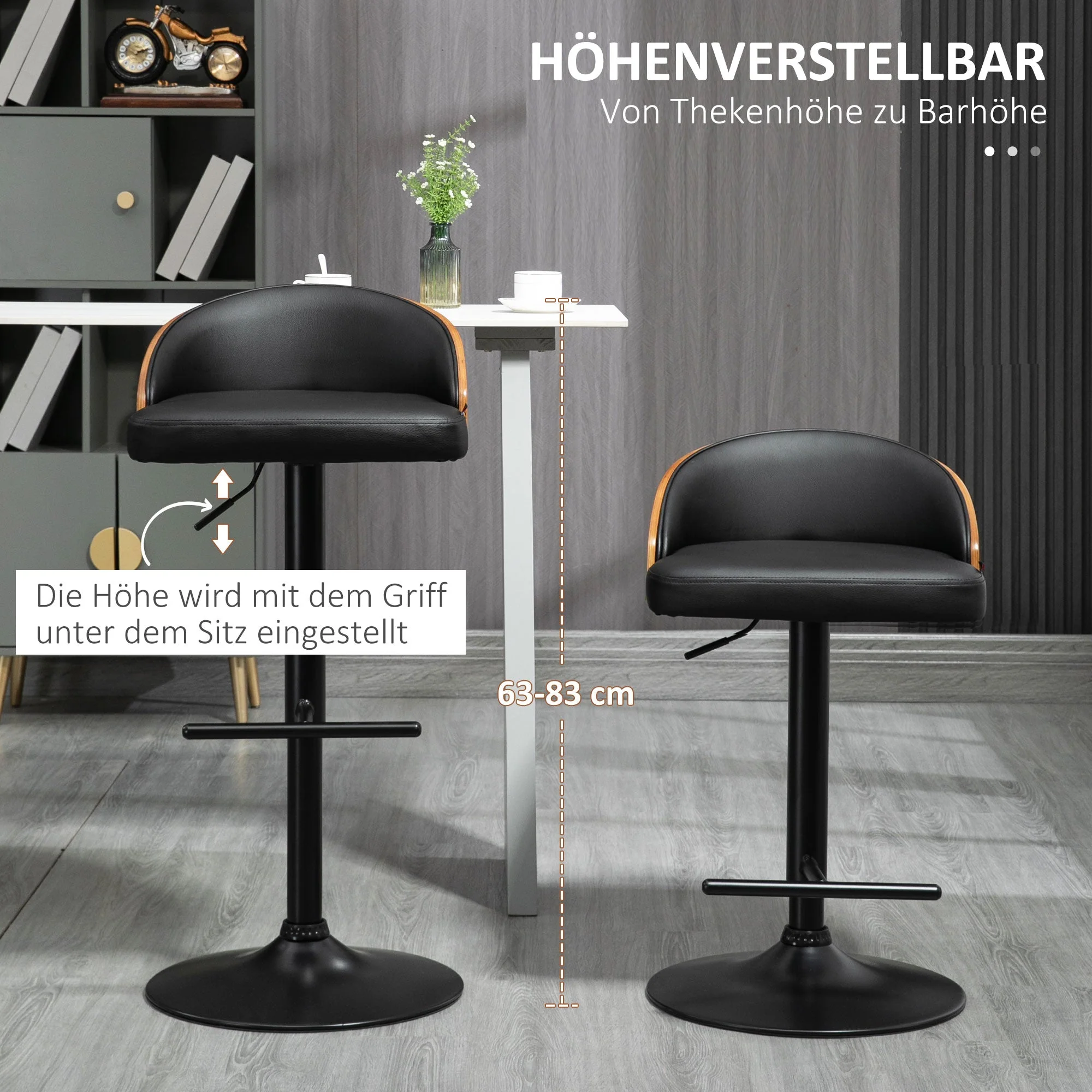 Bar Stools, Swivel Height-Adjustable with Footrest, Faux Leather Wood - Image 4