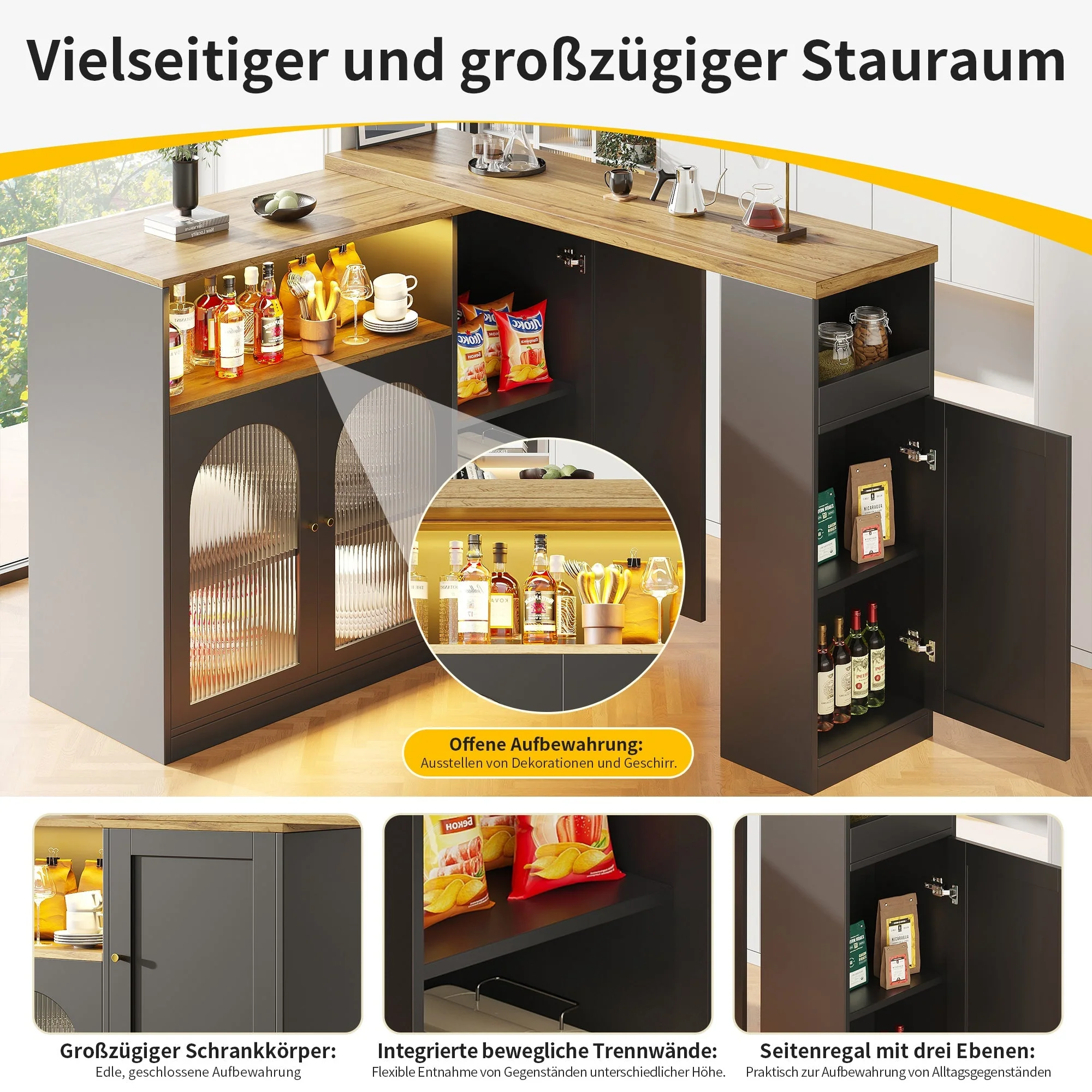 Bar Table, 360° Rotating with LED Light, Matte Black - Image 10