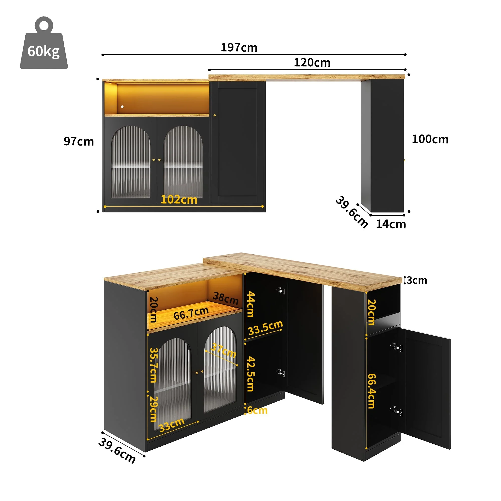 Bar Table, 360° Rotating with LED Light, Matte Black - Image 3