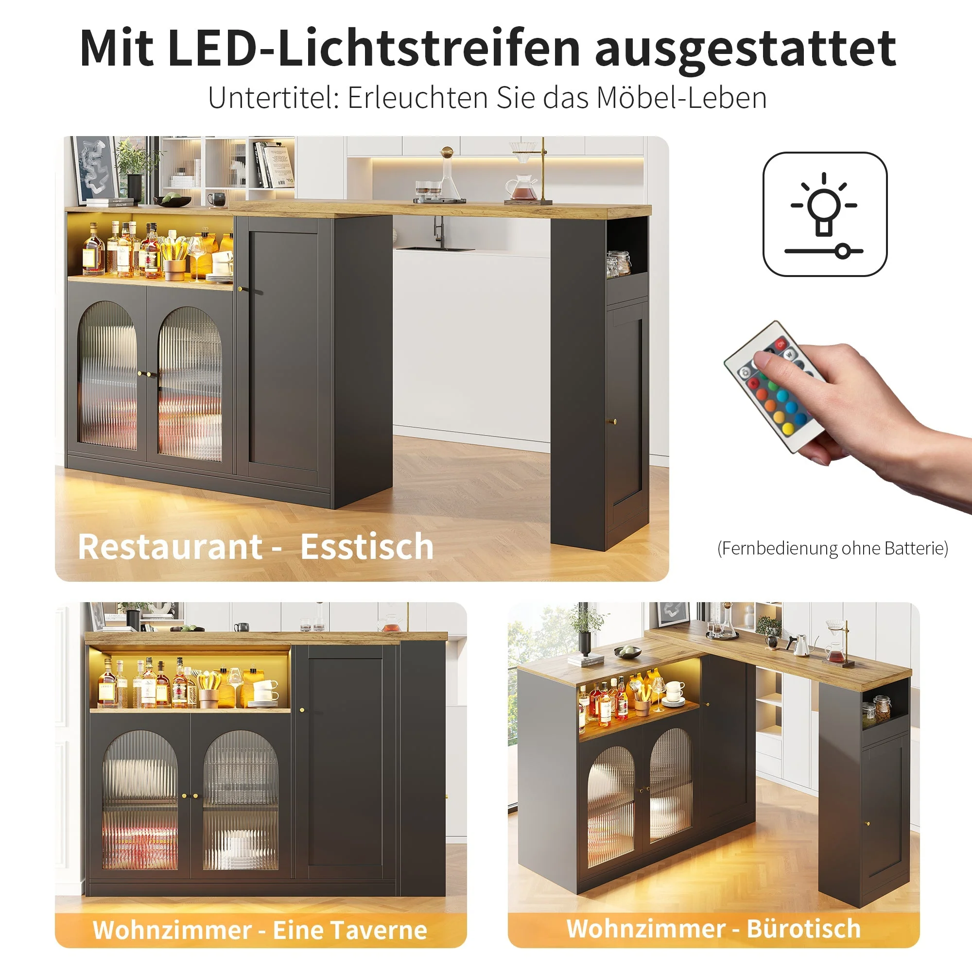 Bar Table, 360° Rotating with LED Light, Matte Black - Image 9