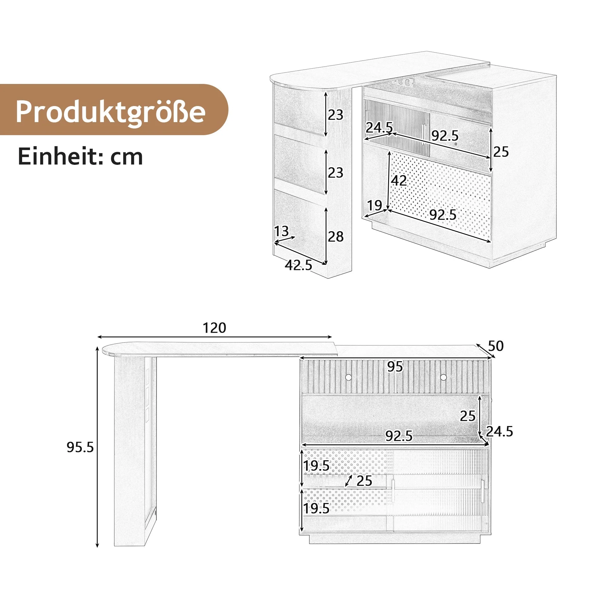 Bar Table Extendable 360° Rotating Sideboard LED Storage Sockets White - Image 5