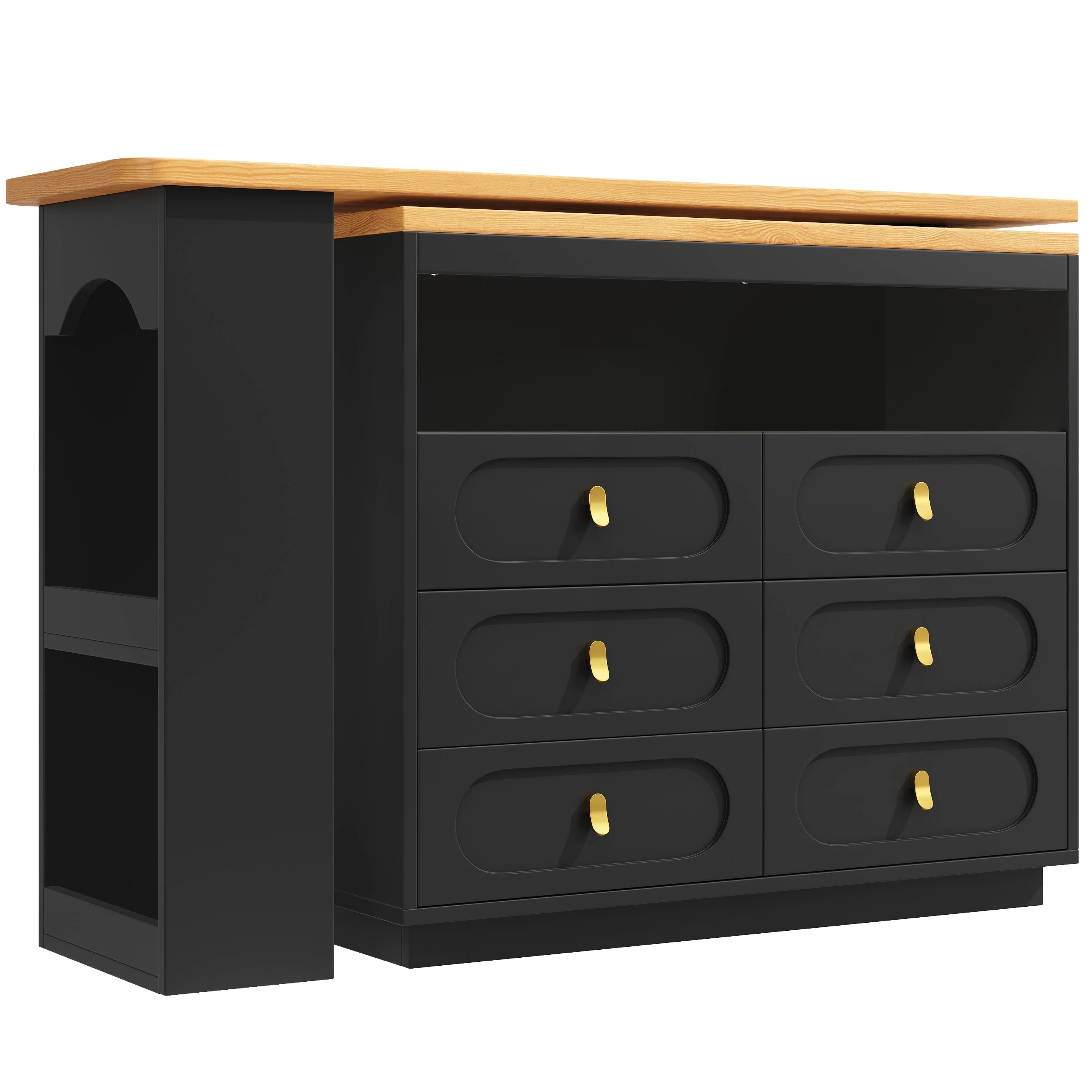 Bar Table Extendable 360° Swivel Mobile Storage Drawers - Black - Image 10