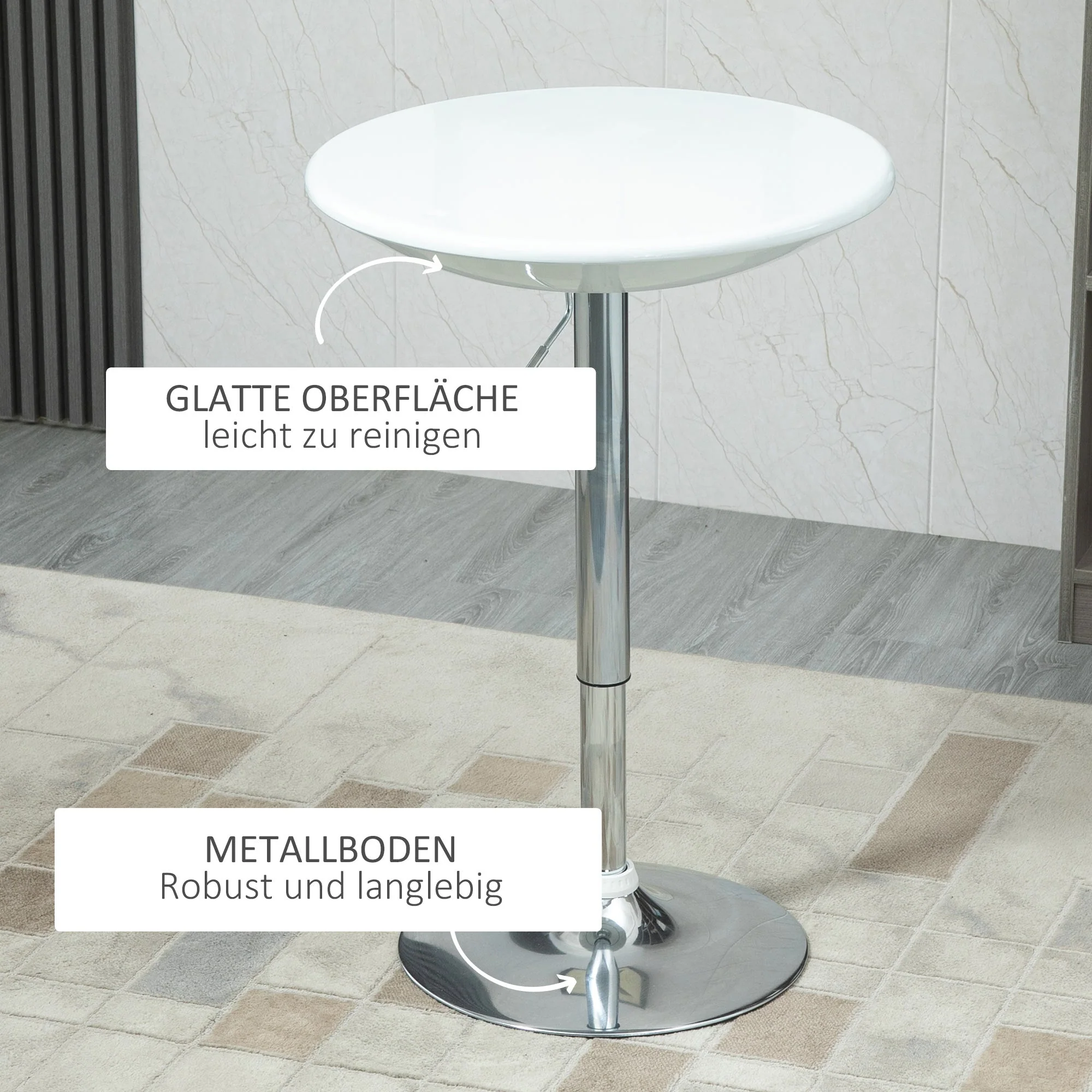 Bar Table, Height Adjustable, Metal ABS, White - Image 6