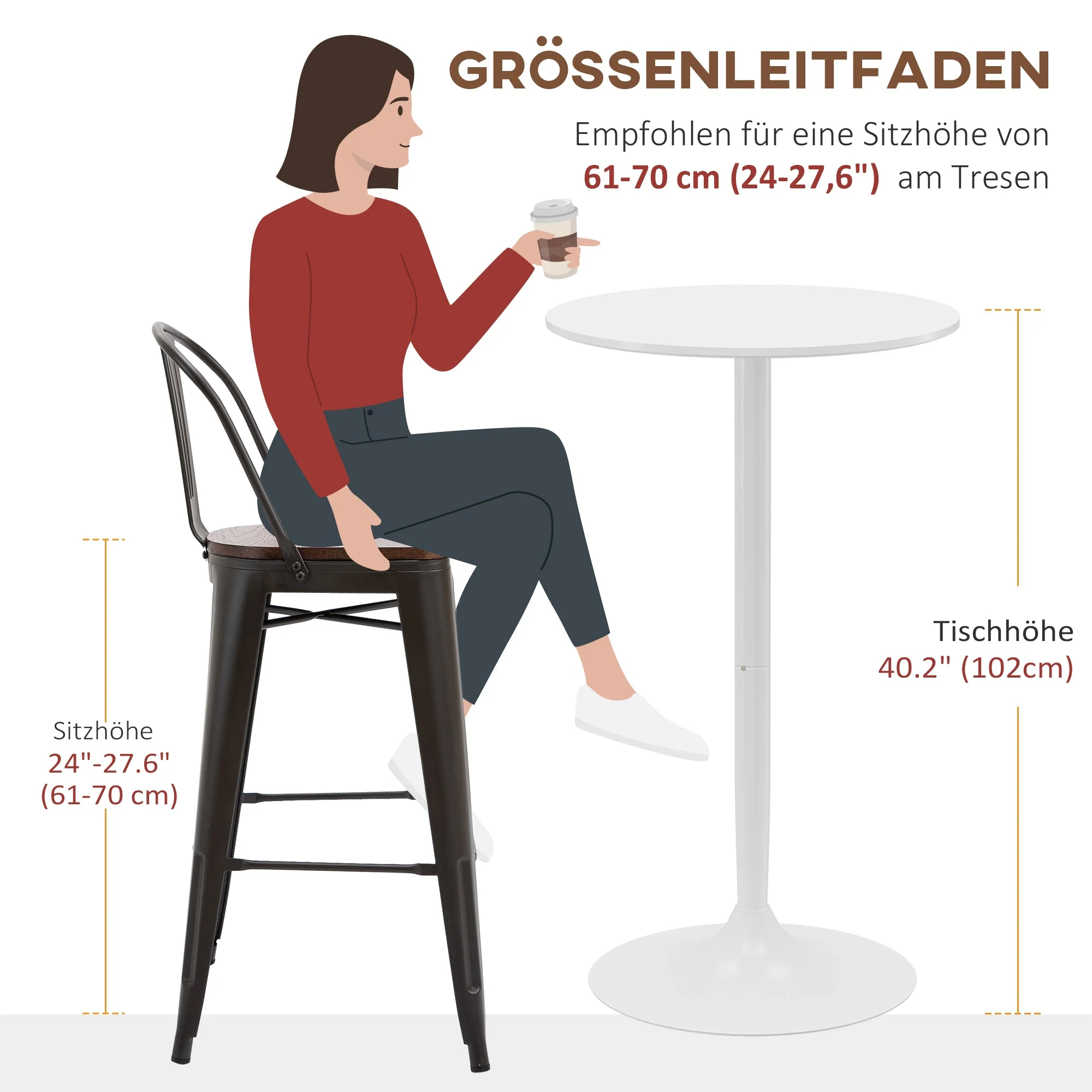 Bar Table Round Ø60 cm Height Adjustable Steel White - Image 6