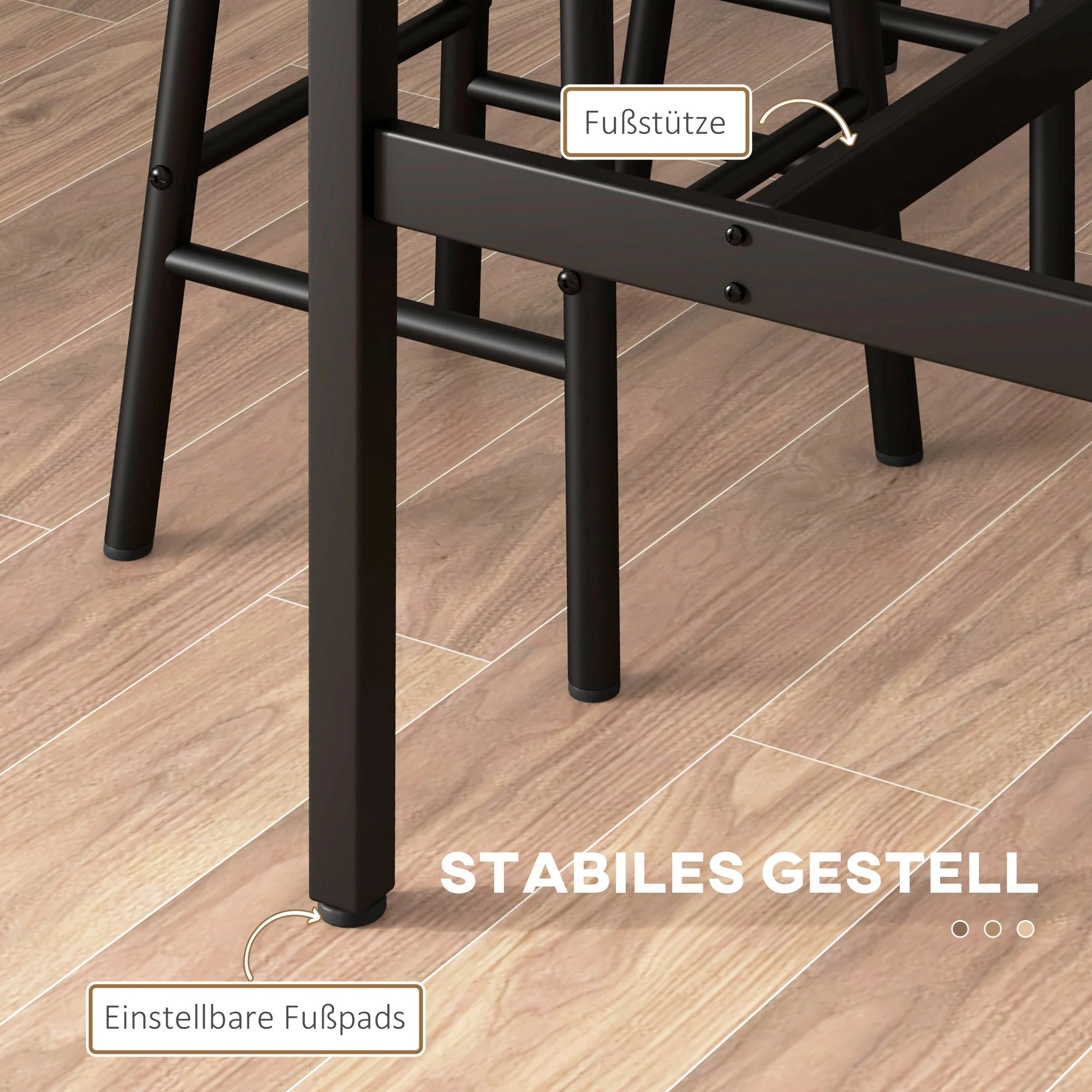 Bar Table Set, 3-Piece with 2 Bar Stools, Steel, Rustic Brown - Image 6