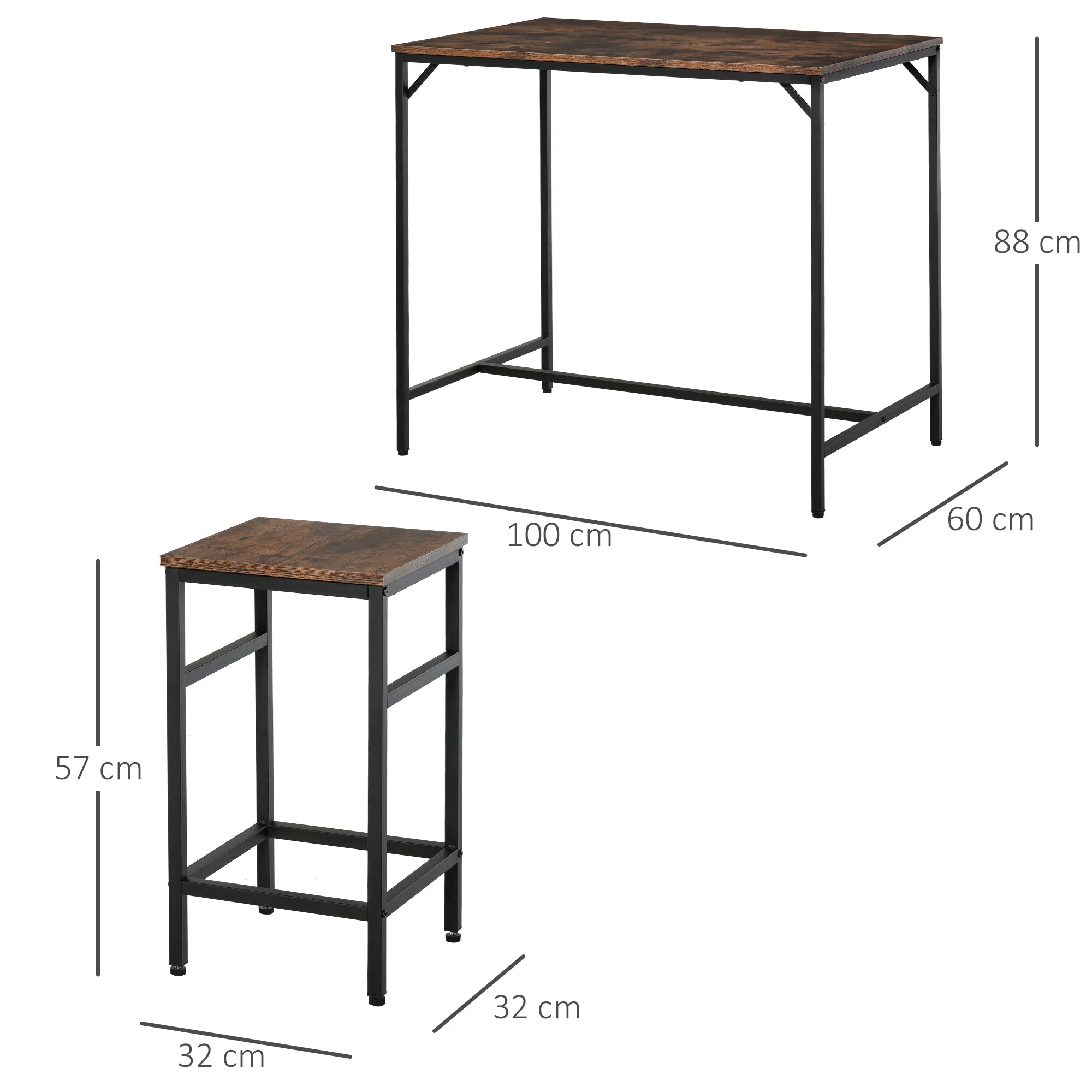 Bar Table Set, 5-Piece Standing Table with 4 Stools, Rustic Brown/Black Chipboard/Steel - Image 3