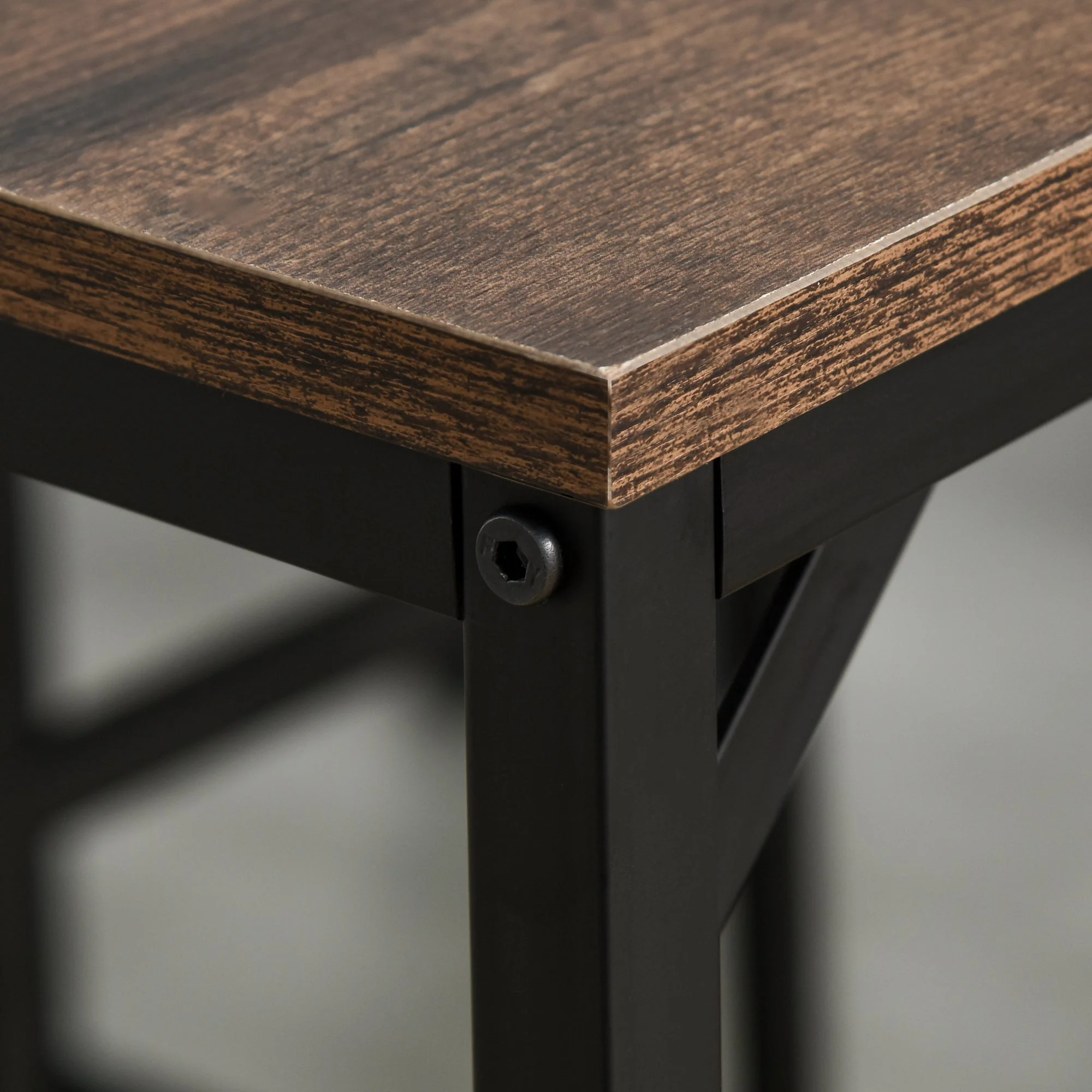 Bar Table Set, 5-Piece Standing Table with 4 Stools, Rustic Brown/Black Chipboard/Steel - Image 7