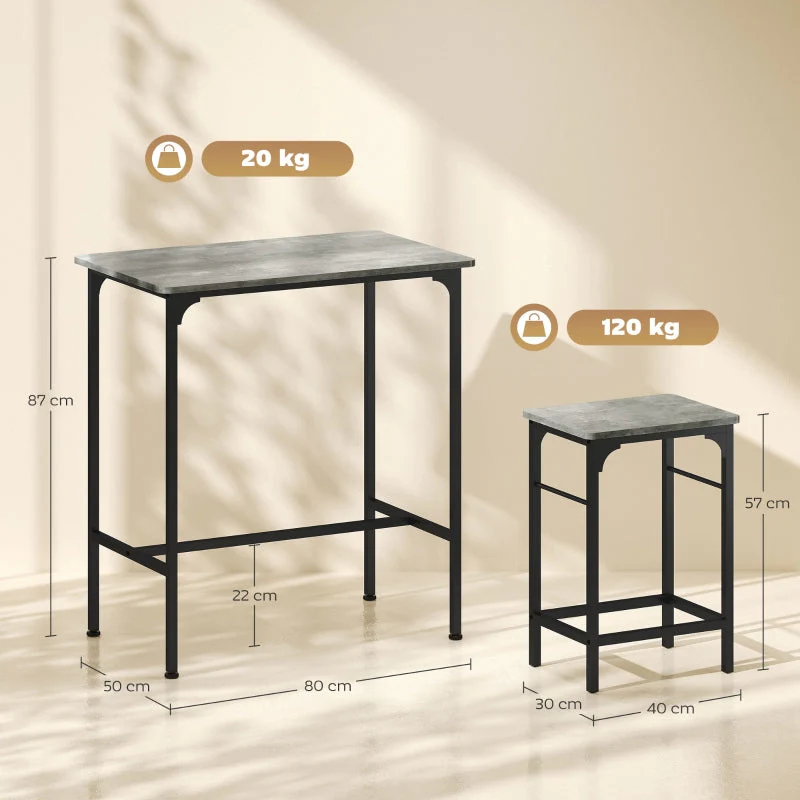 Bar Table Set with Bar Stools, 2 Chairs, Grey - Image 3