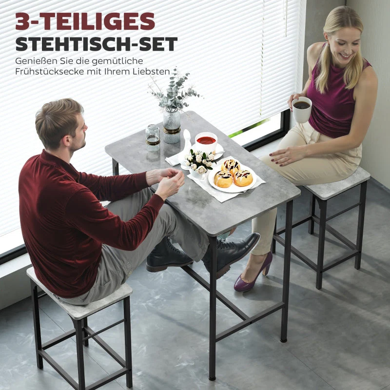 Bar Table Set with Bar Stools, 2 Chairs, Grey - Image 4
